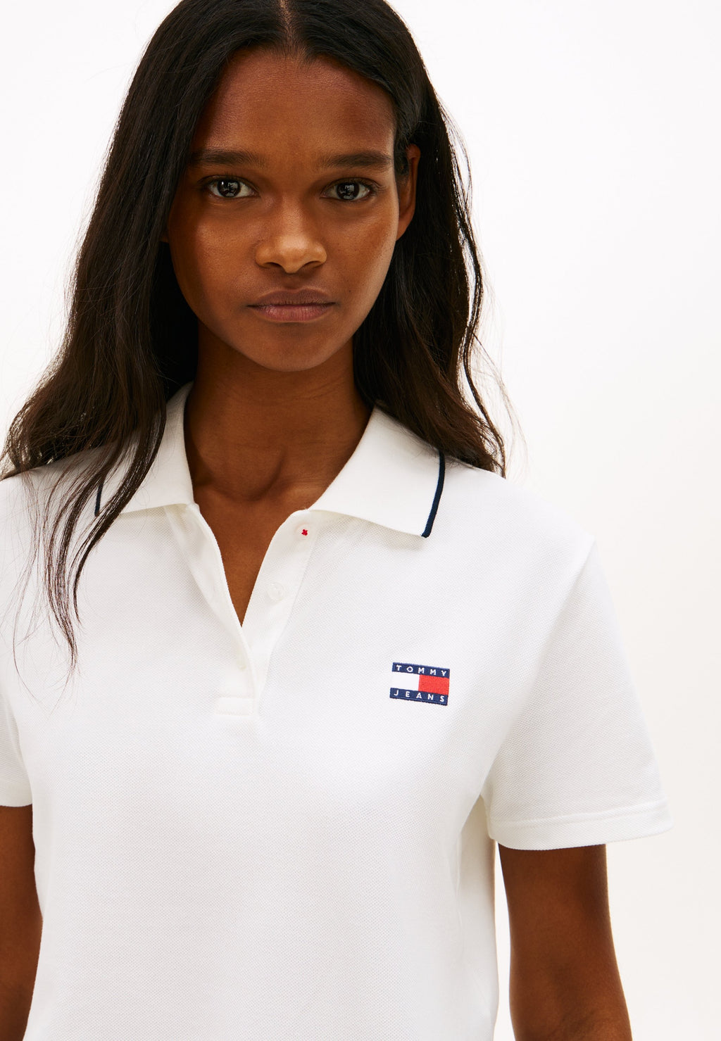TOMMY BADGE BOXY FIT CROPPED POLO SHIRT - Polo shirt - ecru