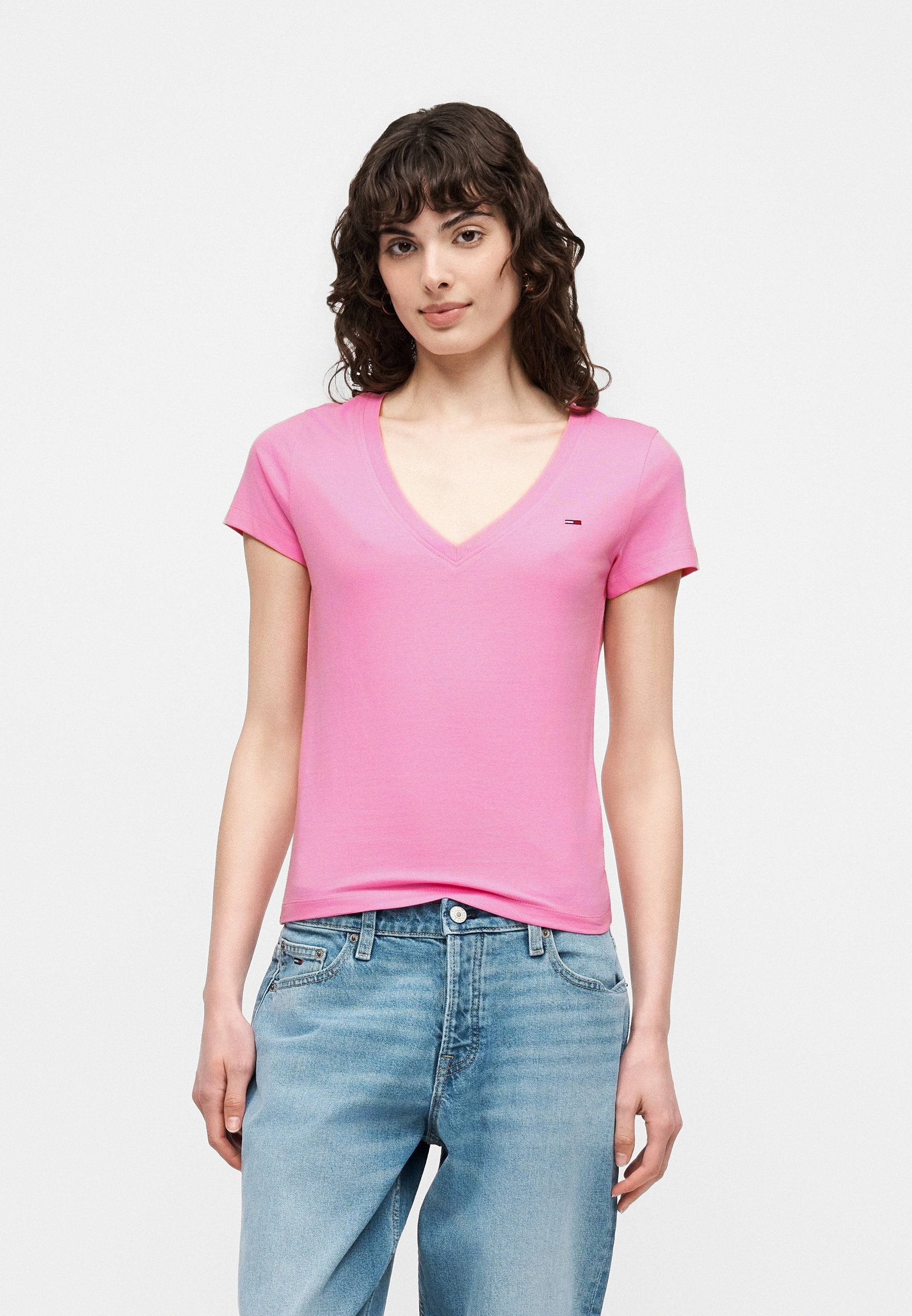 V NECK TEE 3 PACK - Basic T-shirt - black/ecru/pink daisy