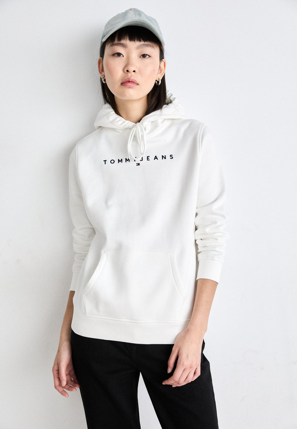 LINEAR LOGO FLEECE DRAWSTRING HOODY - Hoodie - ecru