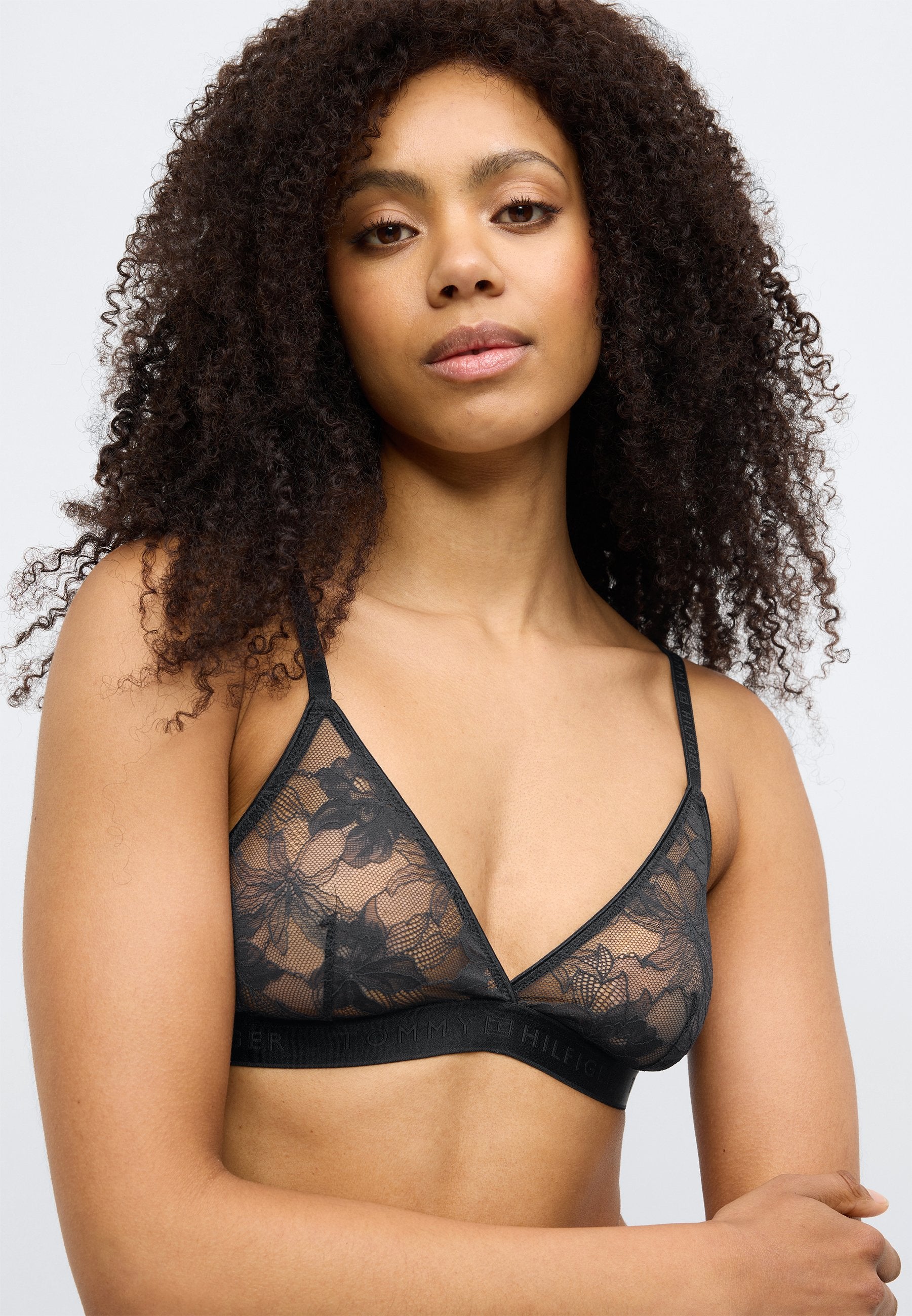 REPEAT LOGO FLORAL LACE TRIANGLE BRA - Triangle bra - black