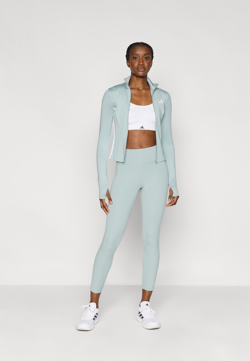 VESTE D'ENTRAÎNEMENT 3 BANDES ZIPPÉE WORKOUT ESSENTIALS - Veste d'entraînement - sauge/blanc