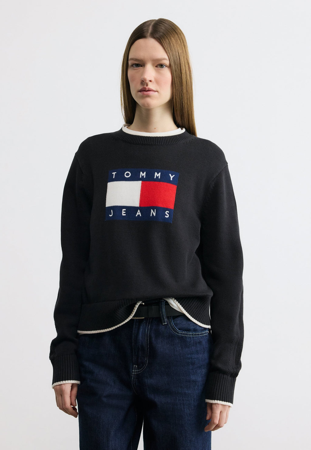 PULL DRAPEAU INTARSIA DÉTAILS CONTRATS COUPE DÉTENDUE - Pull - black