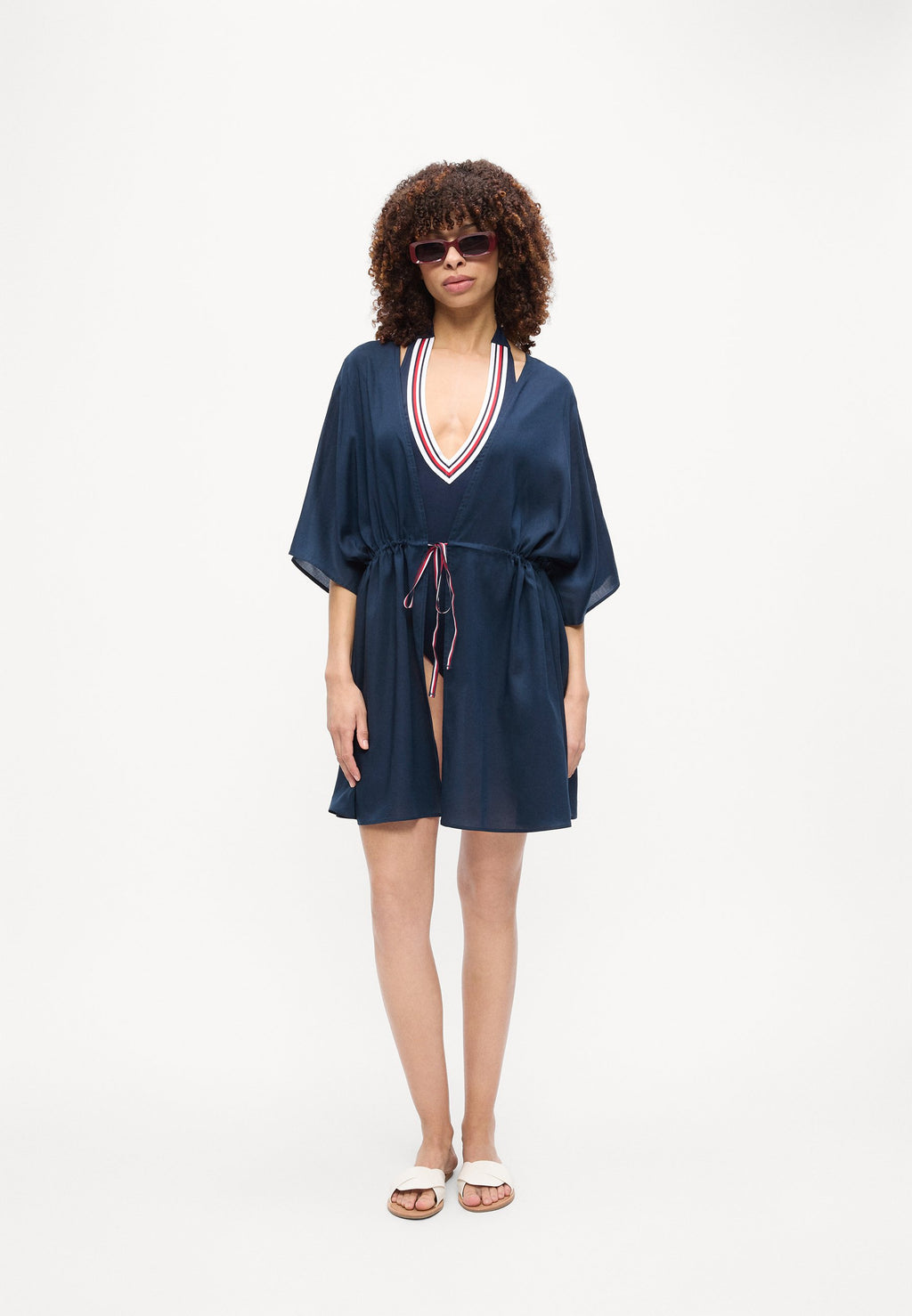 KAFTAN MİNİ PLAJ ELBİSESİ - Plaj aksesuarı - gece mavisi