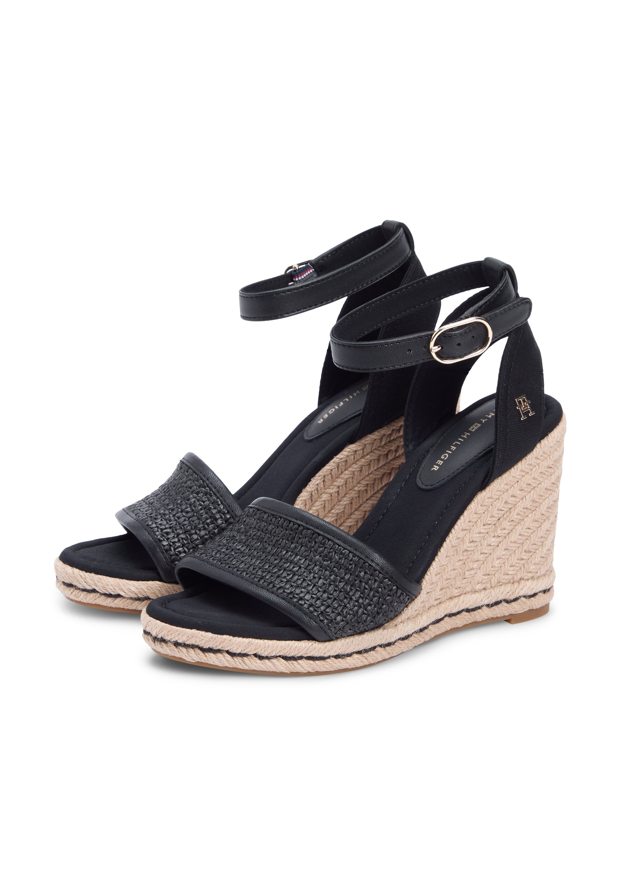 RAFFIA STRAP HIGH WEDGE ESPADRILLES - Wedge sandals - black