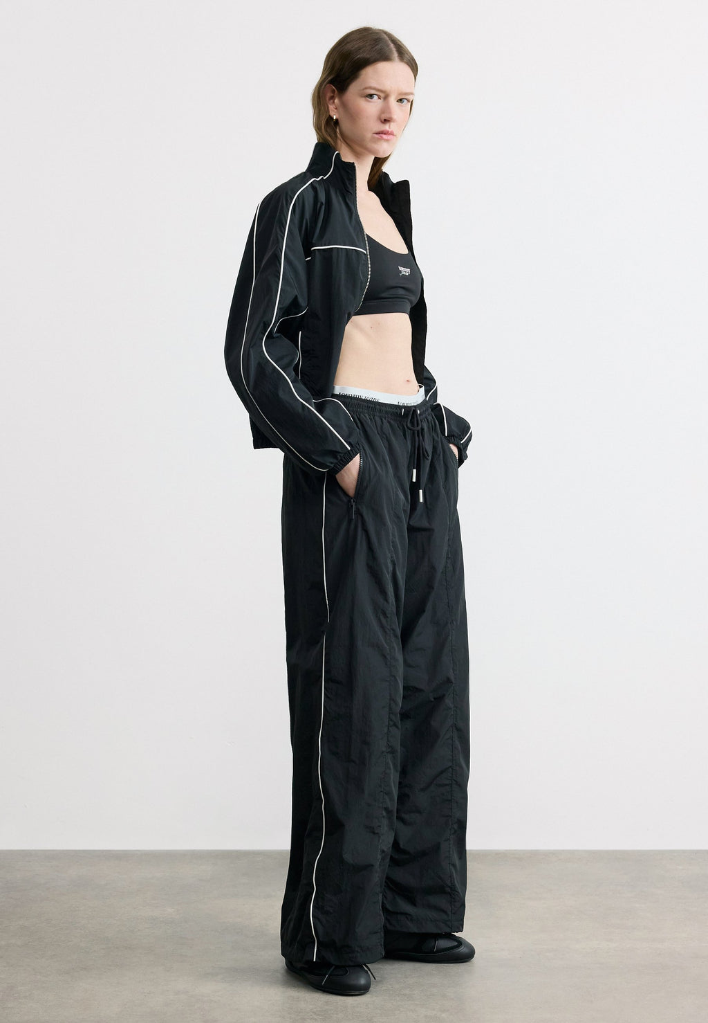 REPEAT LOGO TAPE WIDE LEG JOGGERS - Tracksuit bottoms - black