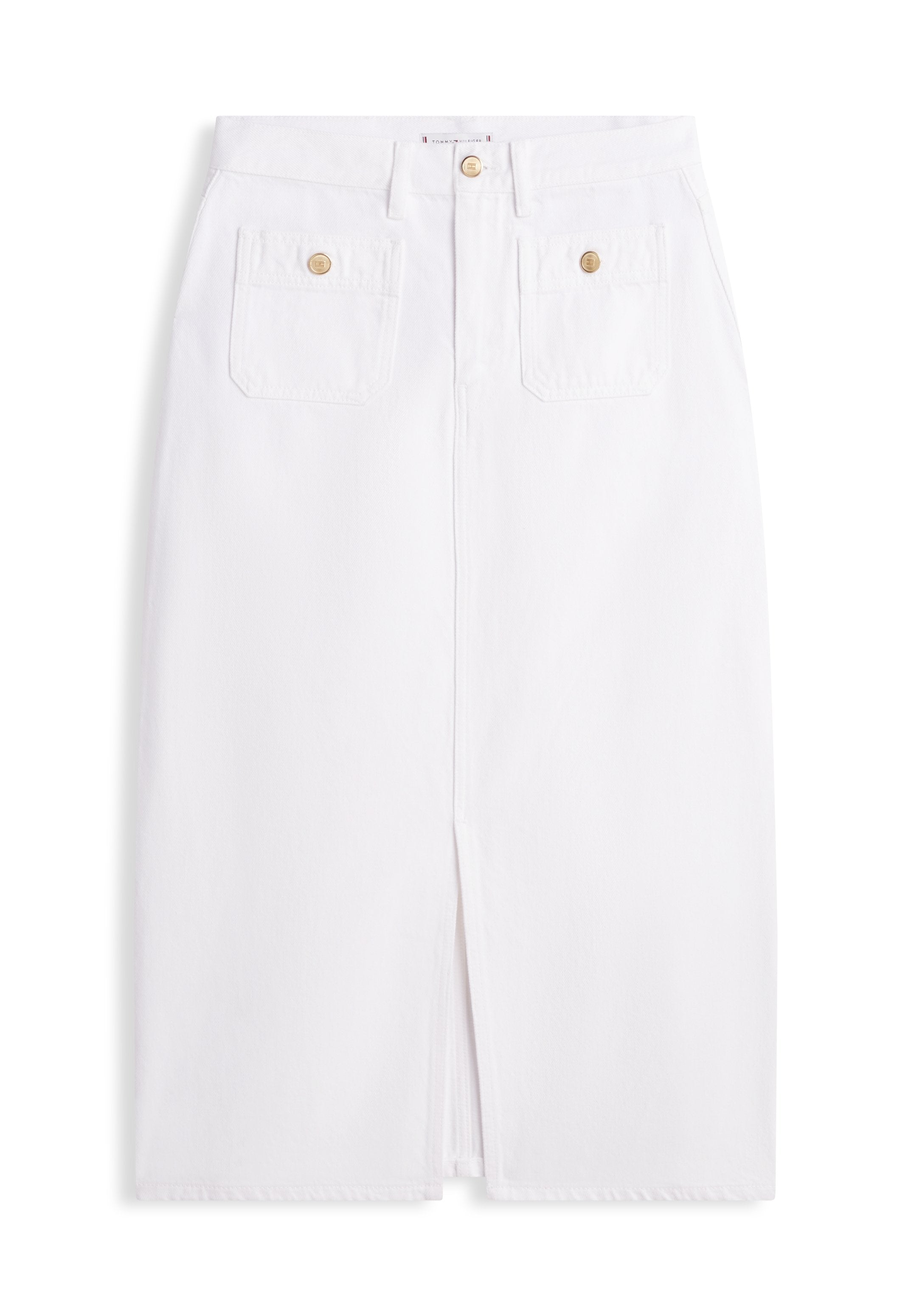 GOLD-TONE BUTTON WHITE DENIM MIDI SKIRT - Pencil skirt - optic white