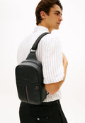 SAC À BANDULIÈRE EN CUIR GRAINÉ AVEC LOGO - Sac bandoulière - noir