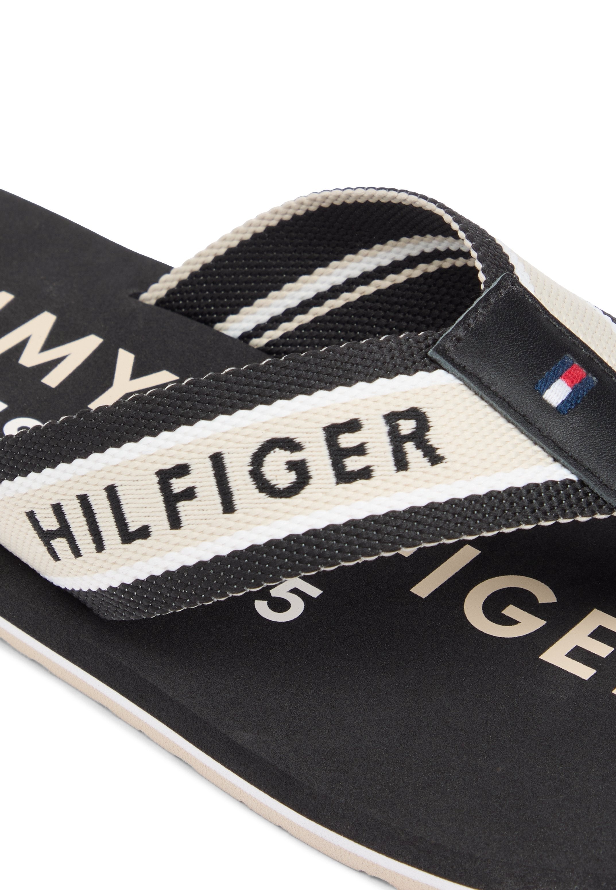 WEBBING STRAP LOGO FLIP-FLOPS - T-bar sandals - black