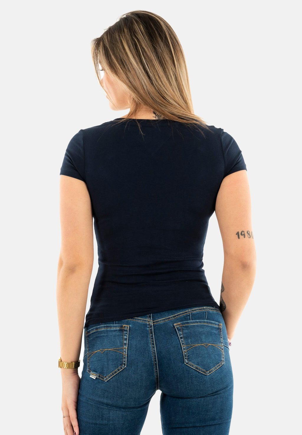 TEE COL V AJUSTÉ - T-shirt basique - bleu marine nuit