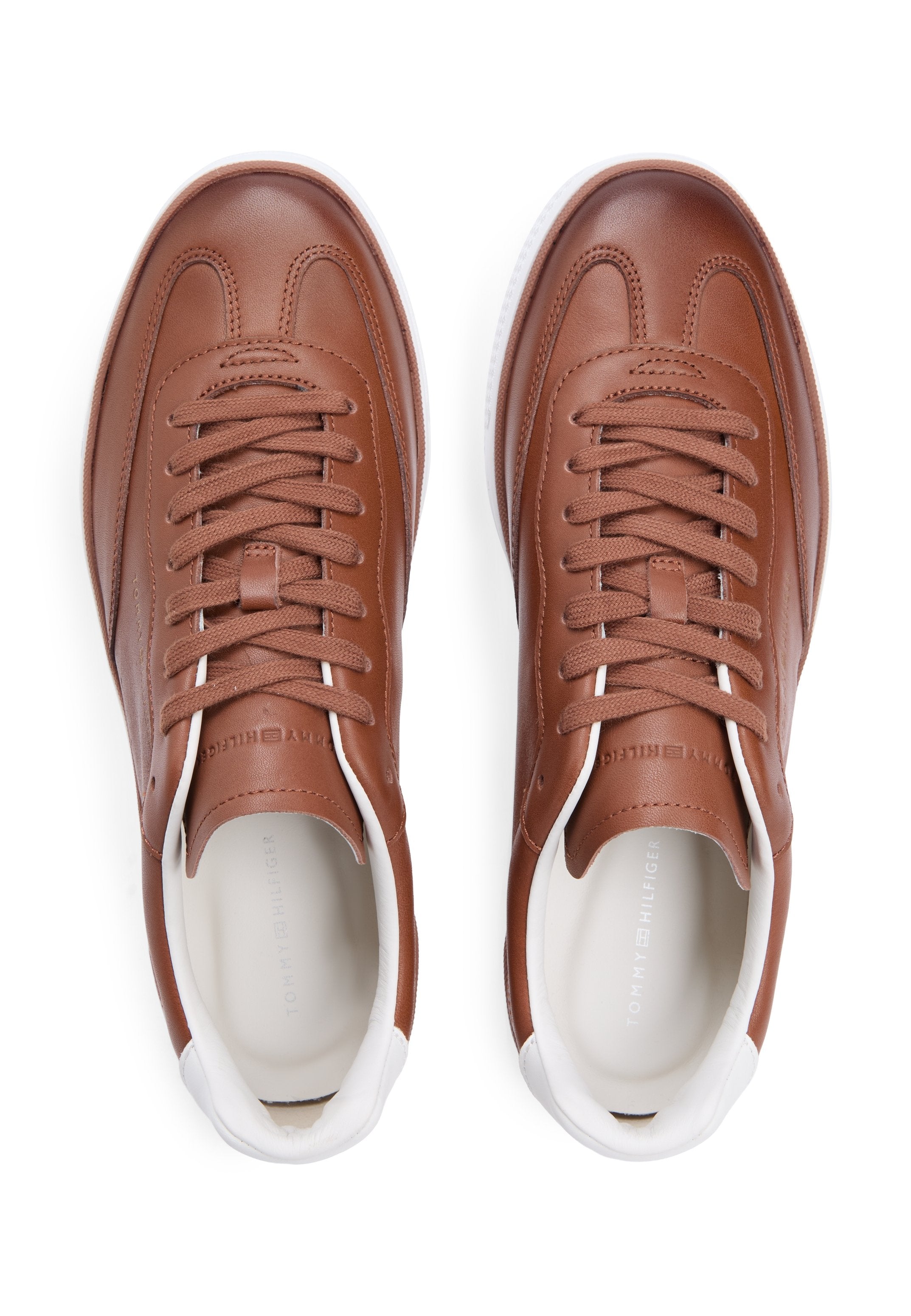LUXE METALLIC LOGO LEATHER TRAINERS - Trainers - winter cognac