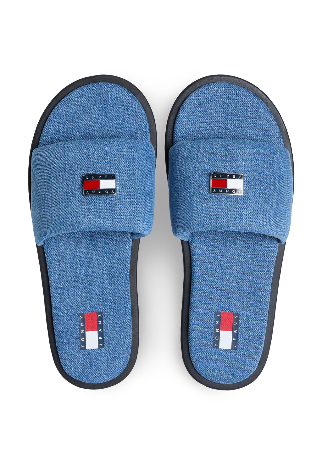 DENIM PADDED STRAP SLIDES - Mules - blue denim