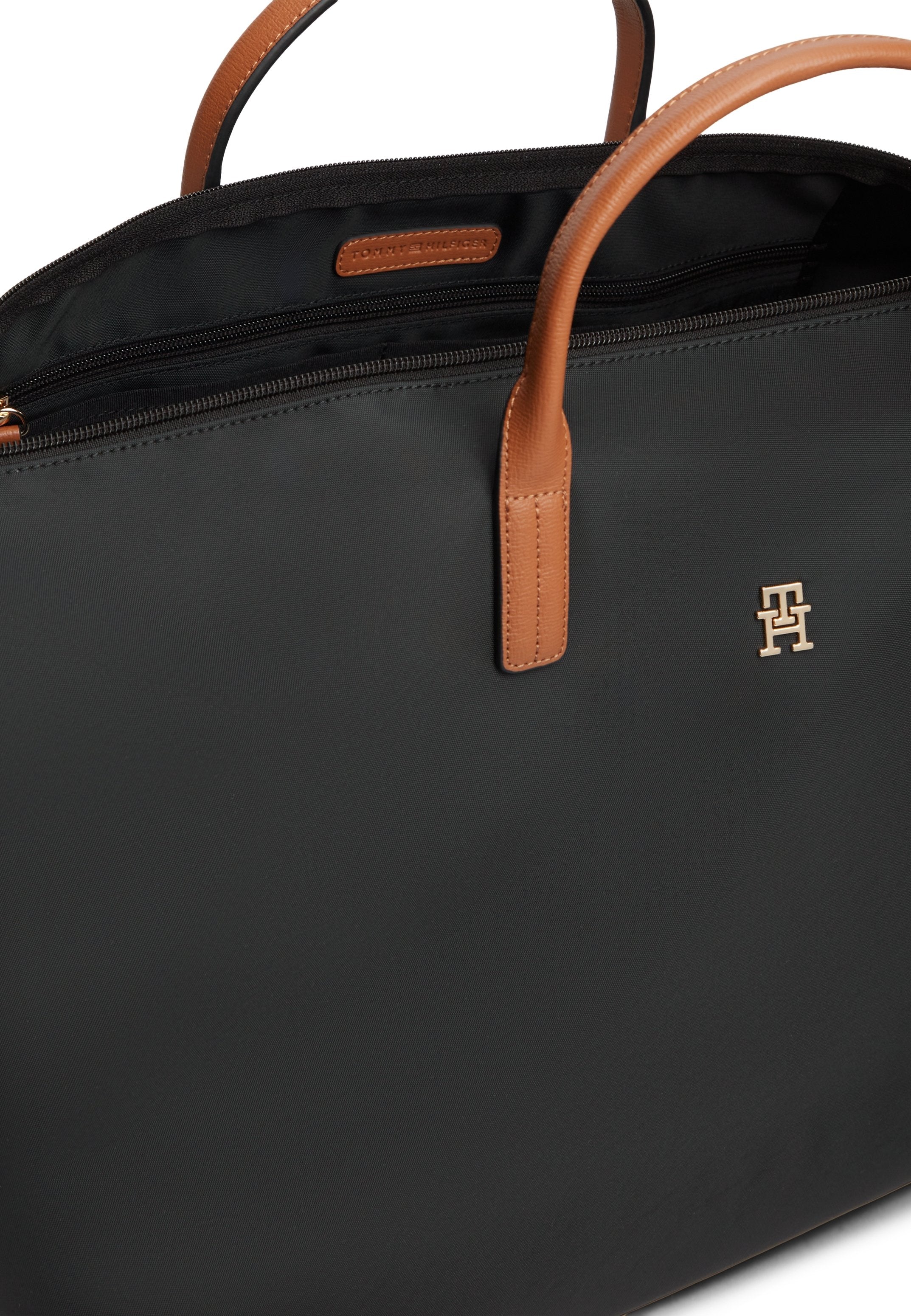 TH MONOGRAM WEEKENDER BAG WITH LEATHER - Weekend bag - black