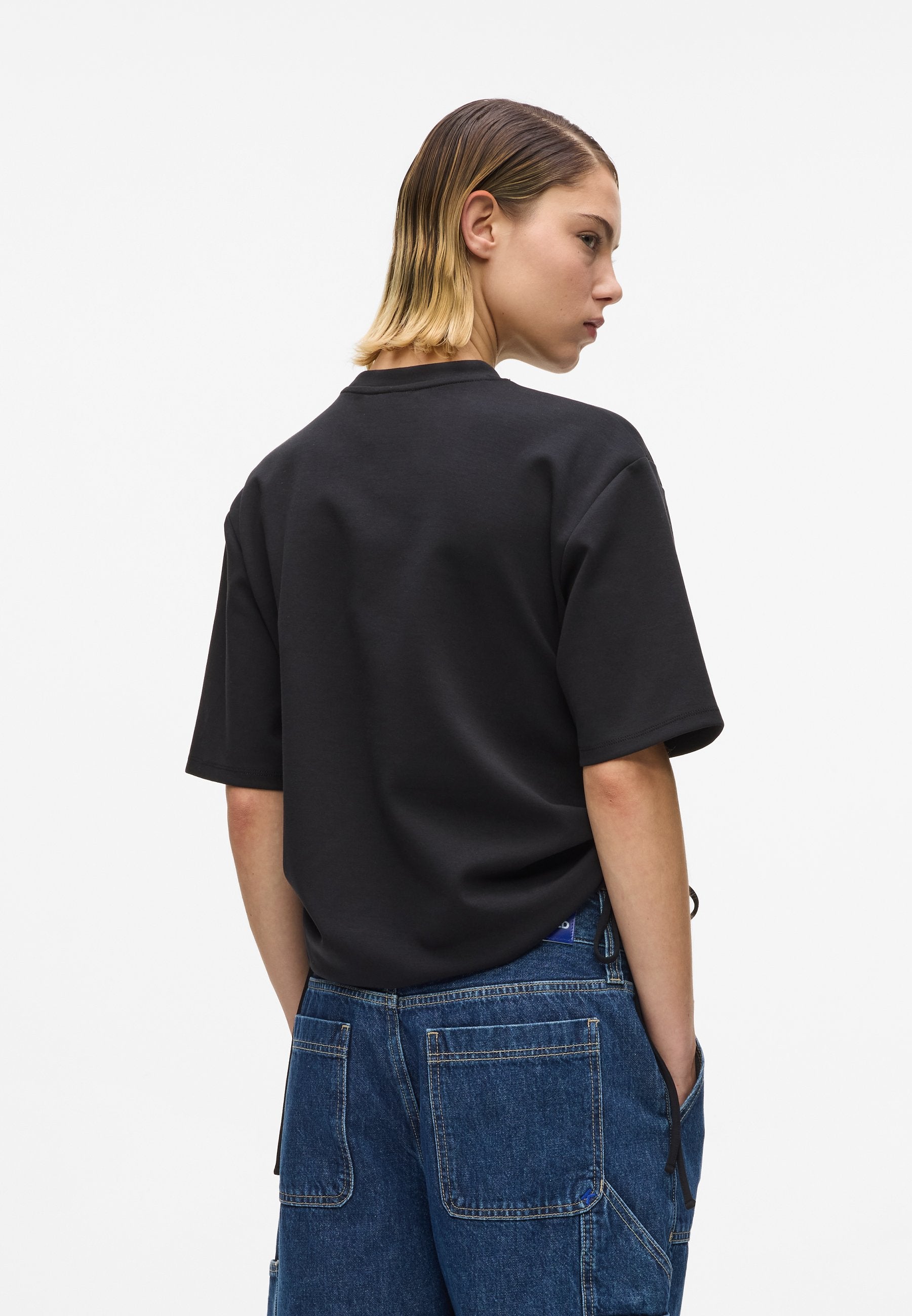 TIE DETAIL RUCHED - Basic T-shirt - black