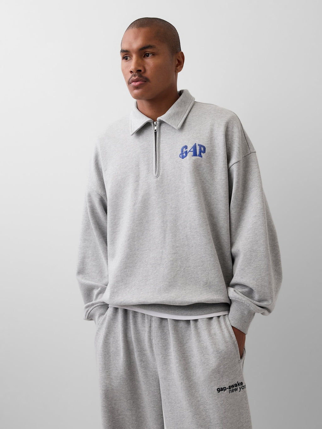 GAP AWAKE NY HEAVYWEIGHT OVERSIZED QUARTER-ZIP PULLOVER - Sweatshirt - light grey heather