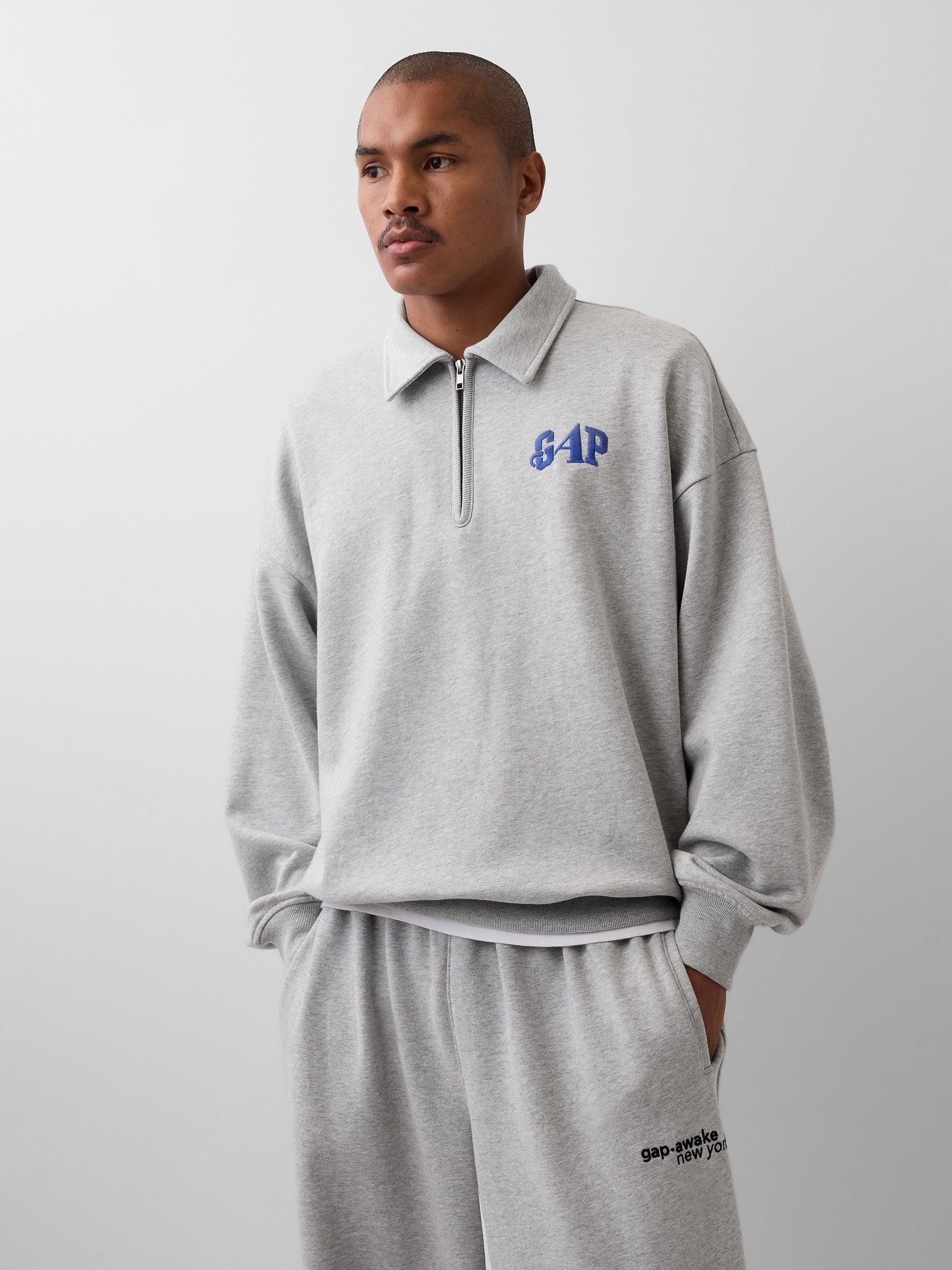 GAP AWAKE NY HEAVYWEIGHT OVERSIZED QUARTER-ZIP PULLOVER - Sweatshirt - light grey heather
