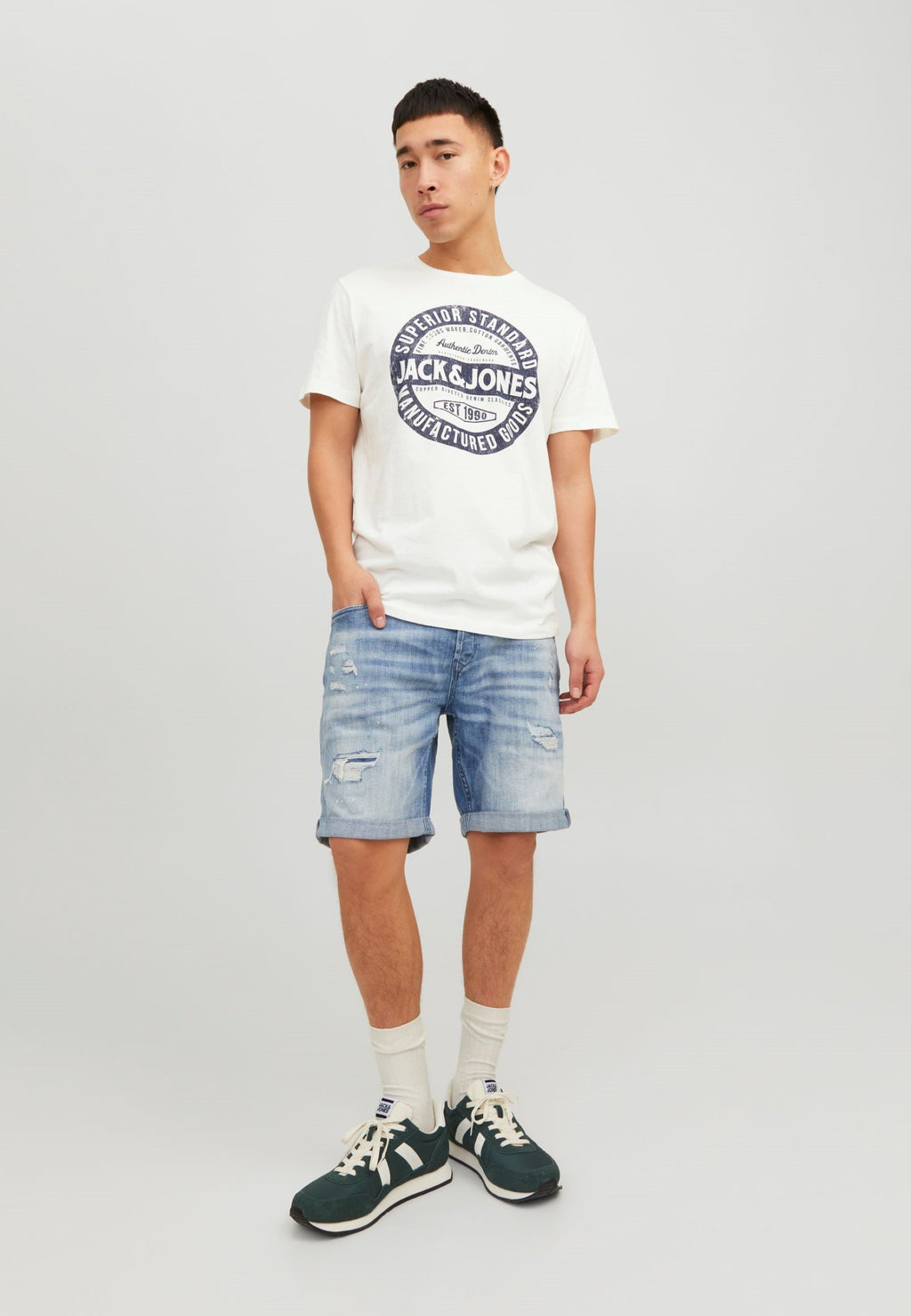 JJEJEANS LOGO TEE - Print T-shirt - cloud dancer