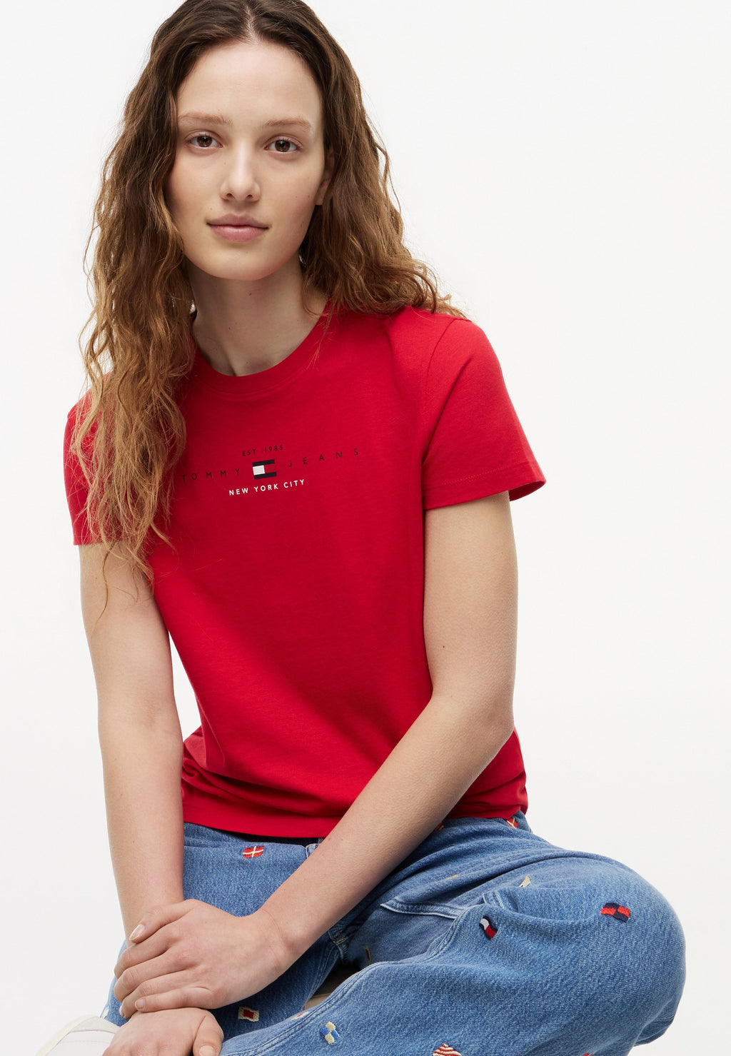 LINEAR TEE - Print T-shirt - amaryllis red