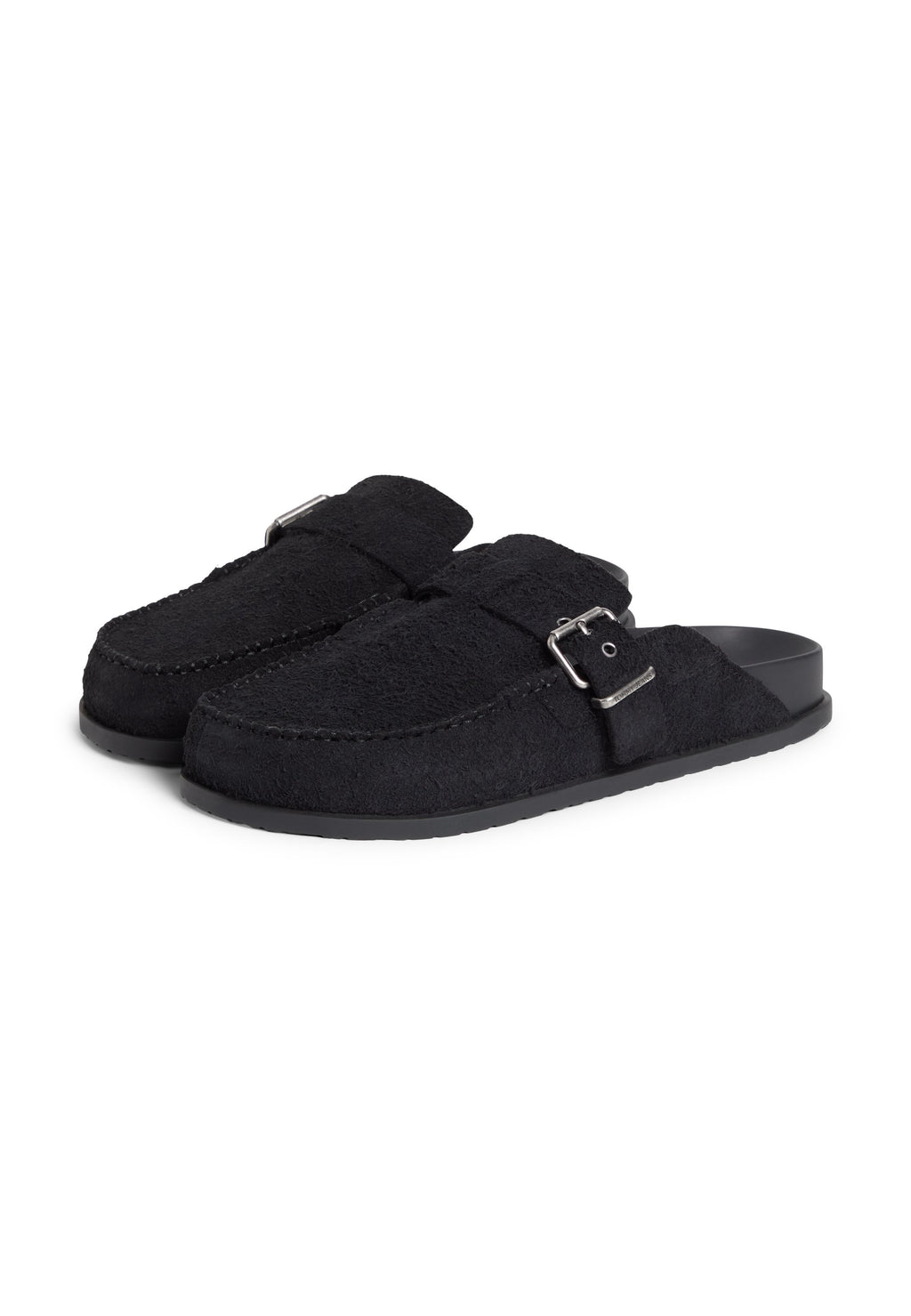 TEXTURED WASHED SUEDE LOAFER MULES - Mules - black