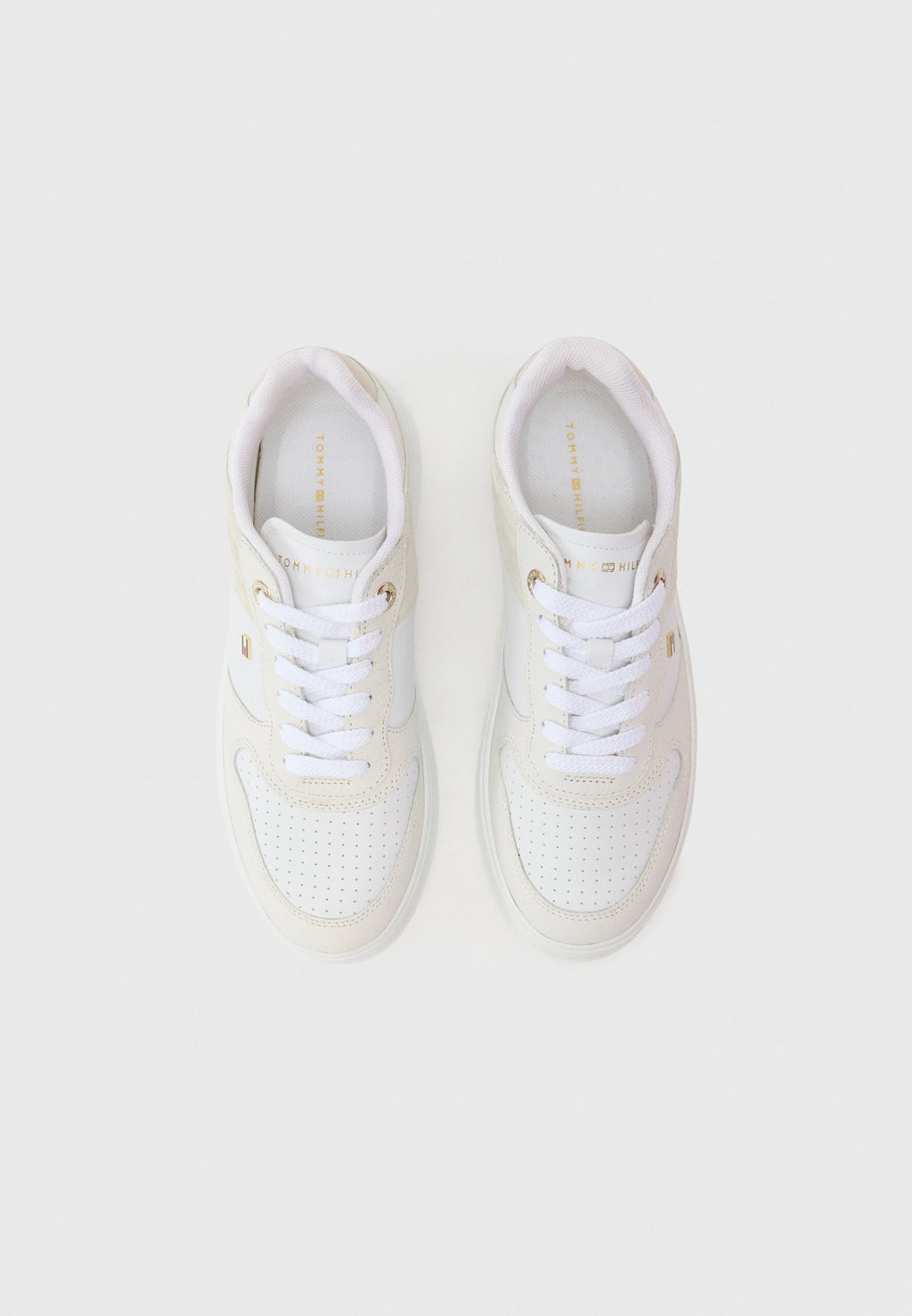 LEATHER MIXED TEXTURE CUPSOLE TRAINERS - Trainers - white/light grey