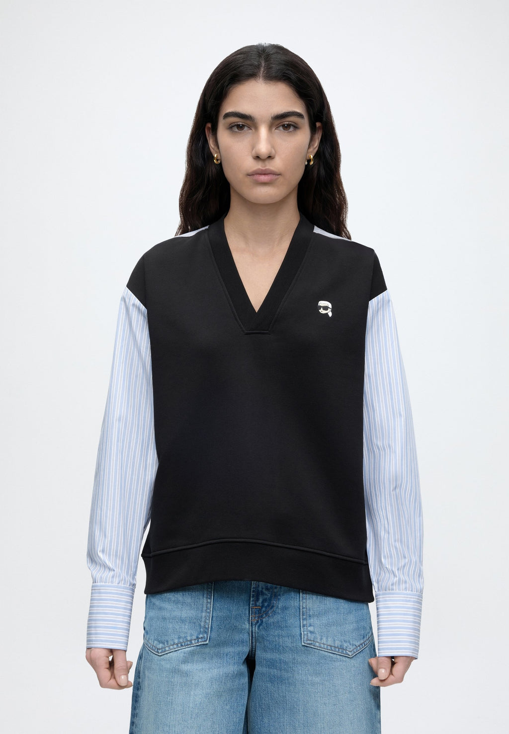 IKON FABRIC MIX  - Sweatshirt - black-kblue stripes