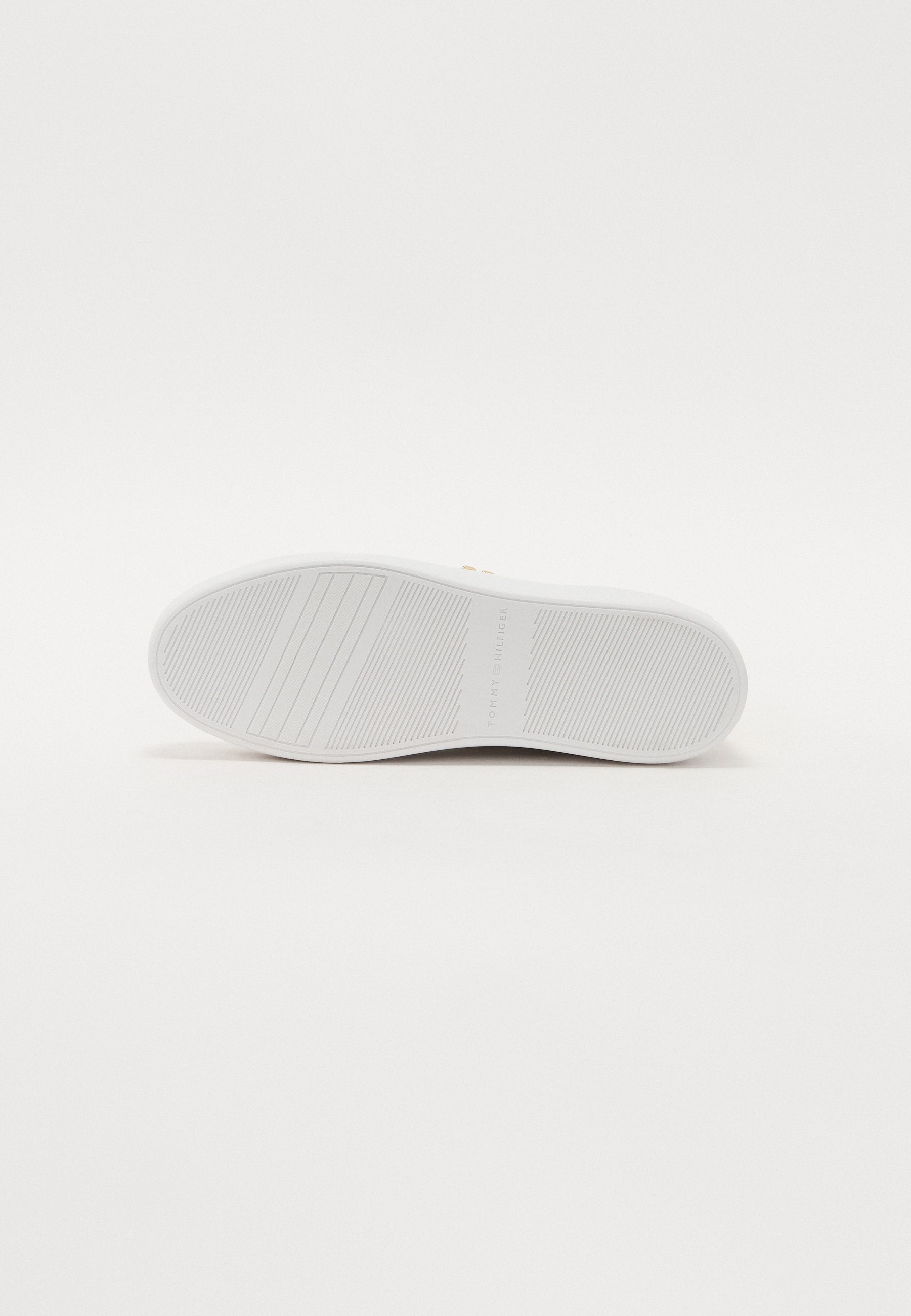 METALLIC HEEL LEATHER PLATFORM COURT TRAINERS - Trainers - white