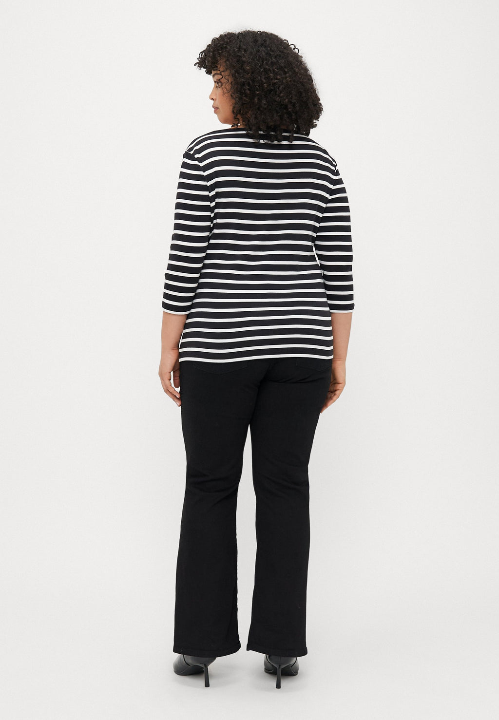 CURVE BOAT NECK THREE-QUARTER SLEEVE T-SHIRT - Long sleeved top - black/ecru