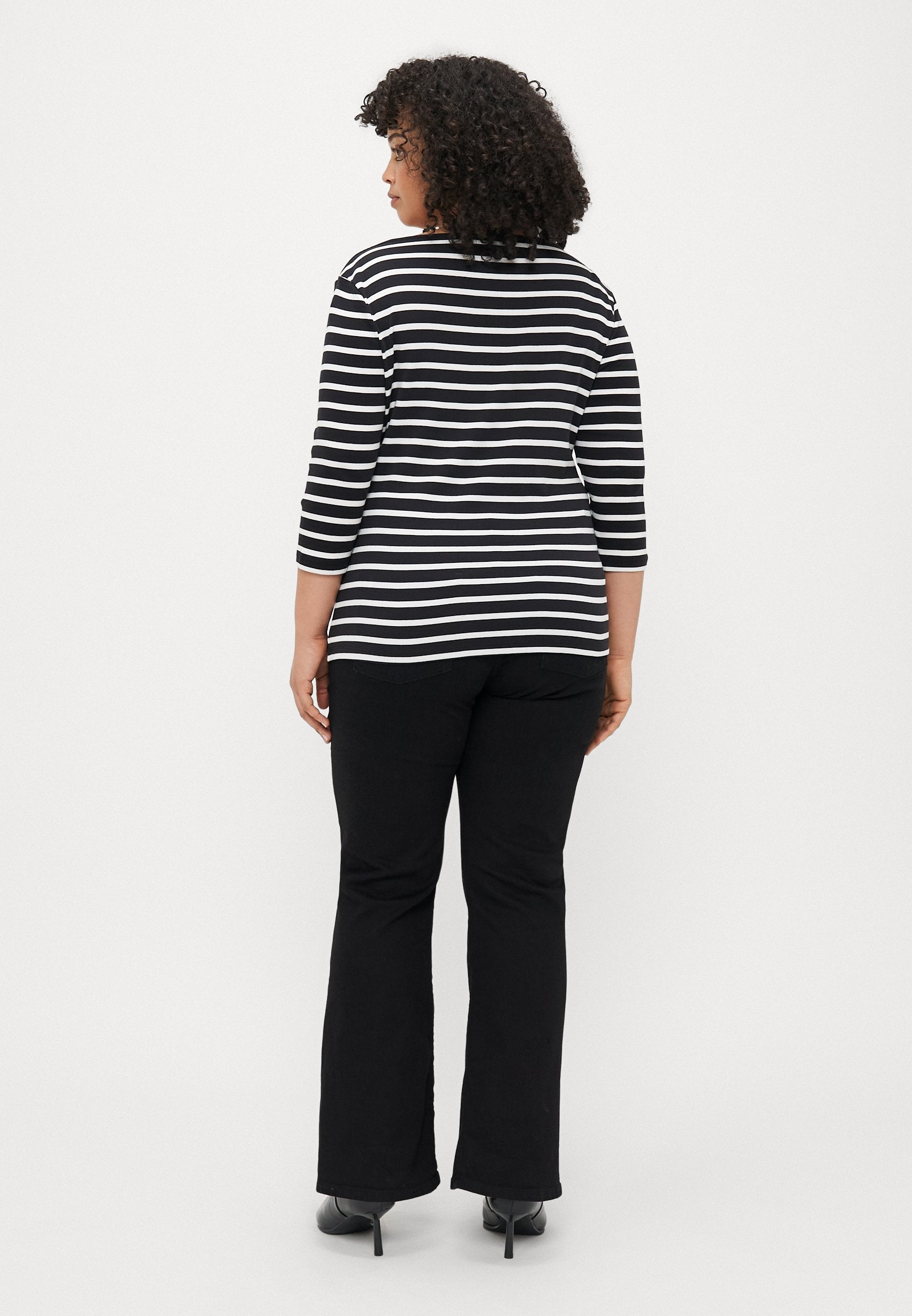 CURVE BOAT NECK THREE-QUARTER SLEEVE T-SHIRT - Long sleeved top - black/ecru
