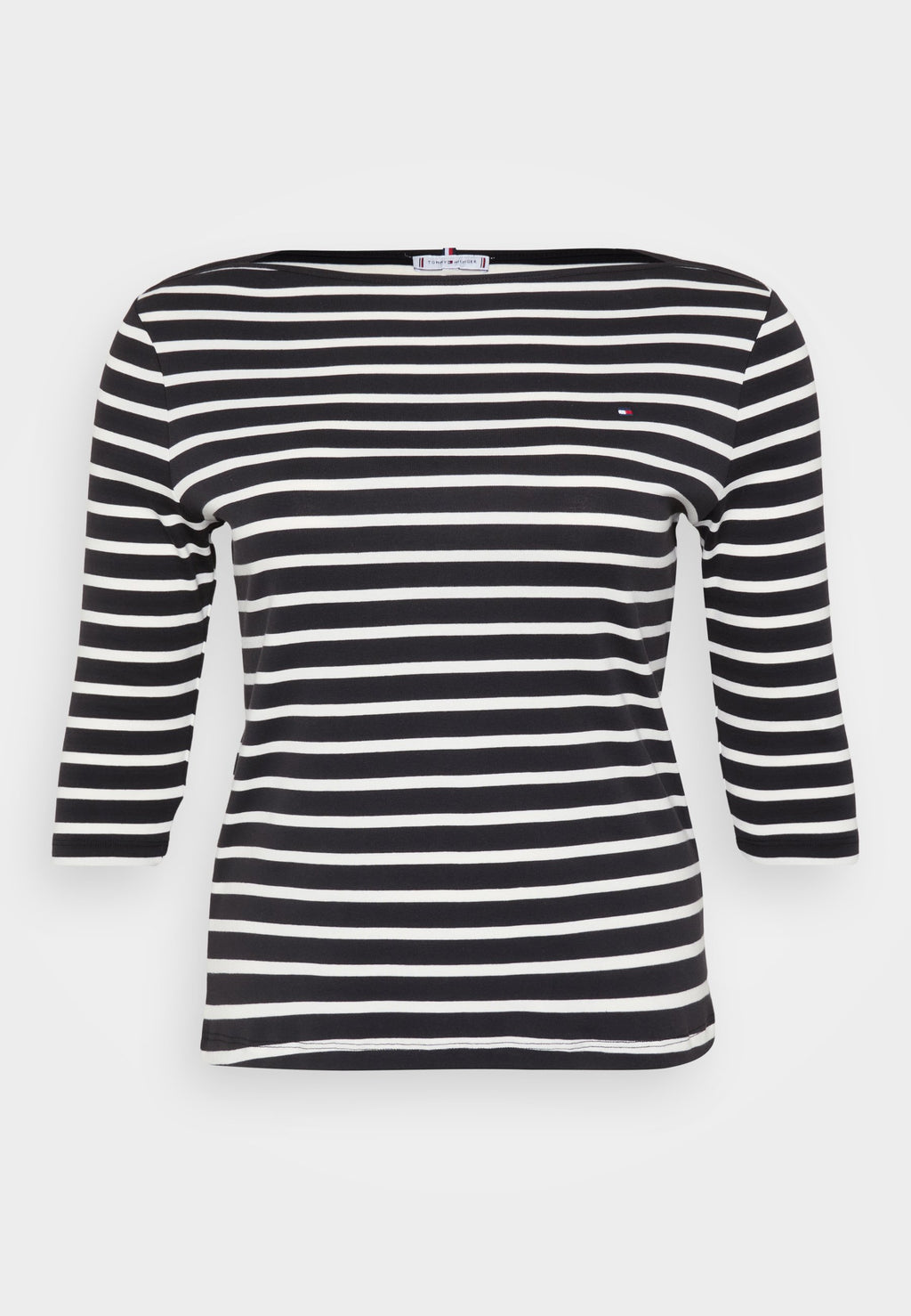 CURVE BOAT NECK THREE-QUARTER SLEEVE T-SHIRT - Long sleeved top - black/ecru