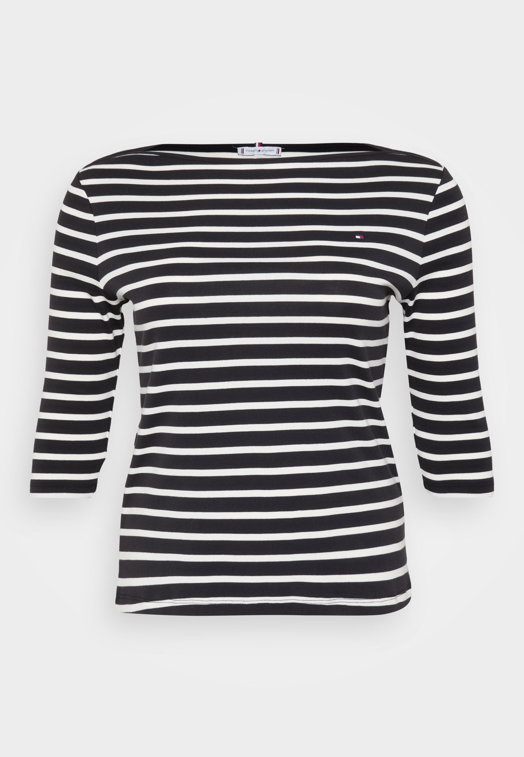 CURVE BOAT NECK THREE-QUARTER SLEEVE T-SHIRT - Long sleeved top - black/ecru