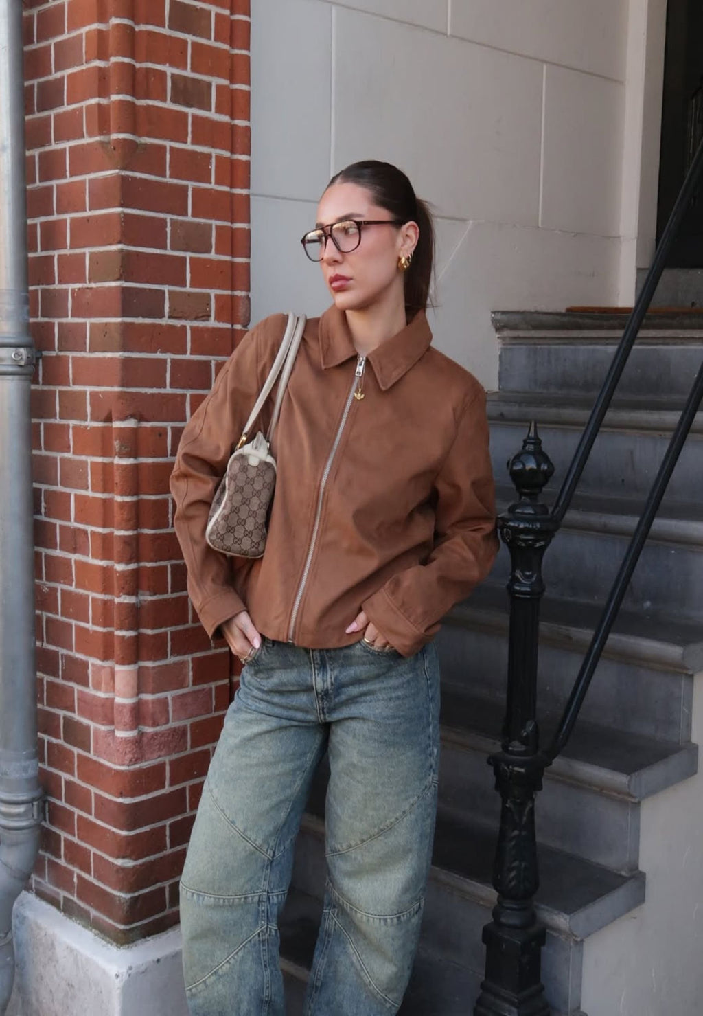 JXRHEA - Faux leather jacket - cognac