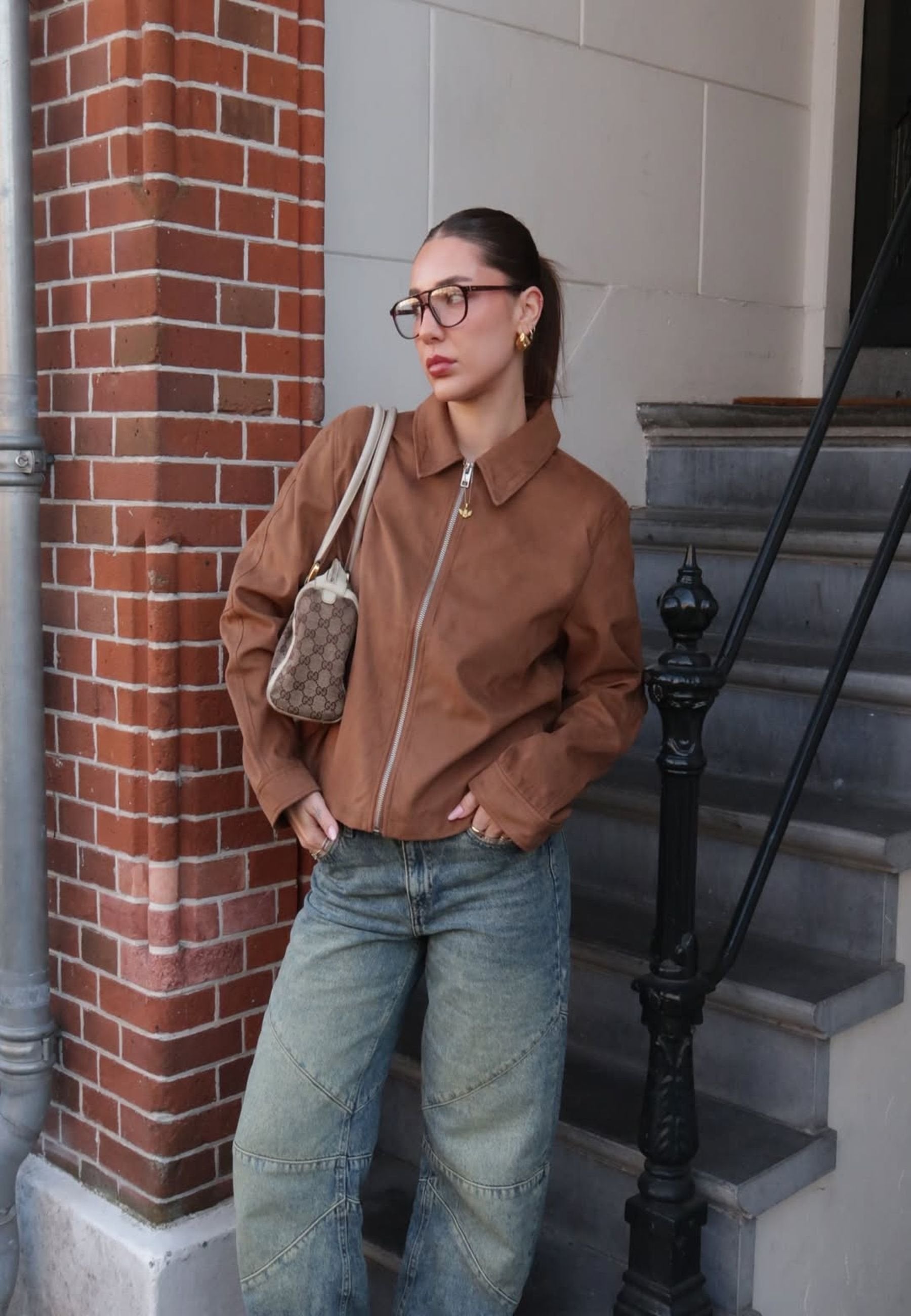 JXRHEA - Faux leather jacket - cognac