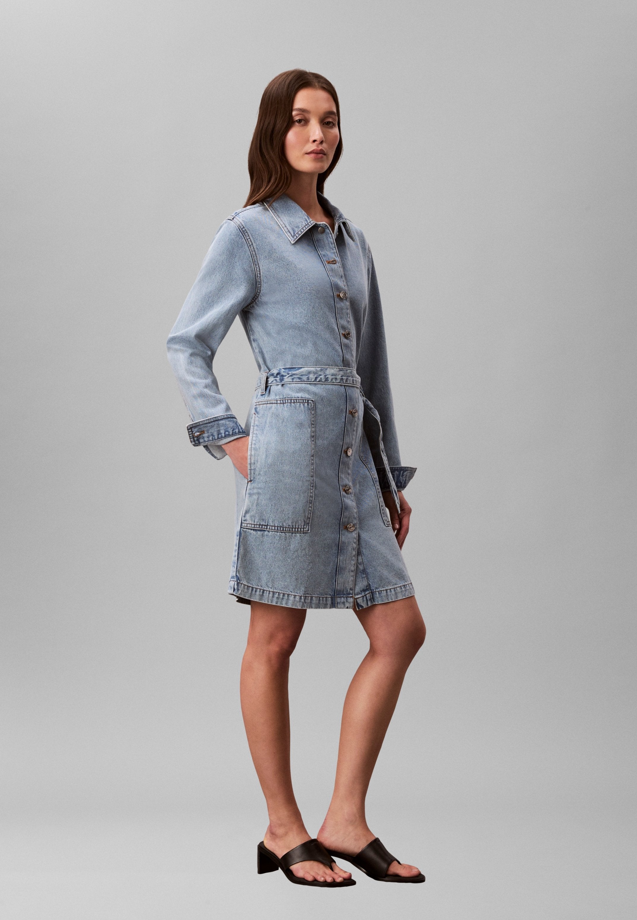 BELTED MINI DRESS - Denim dress - coastal light