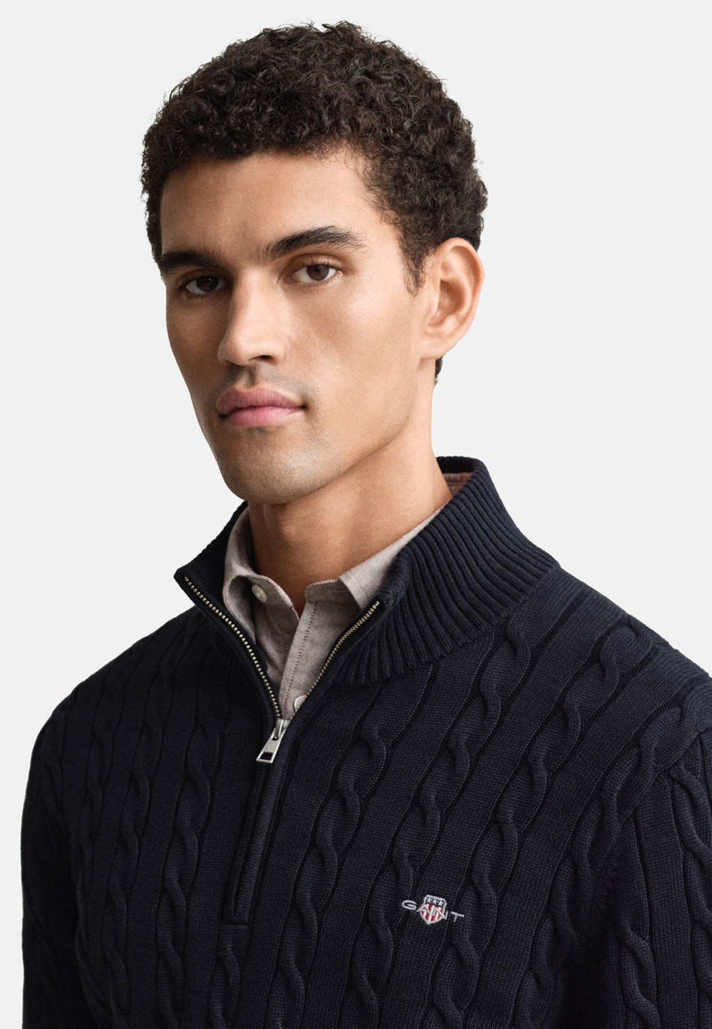COTTON CABLE HALF ZIP - Jumper - evening blue