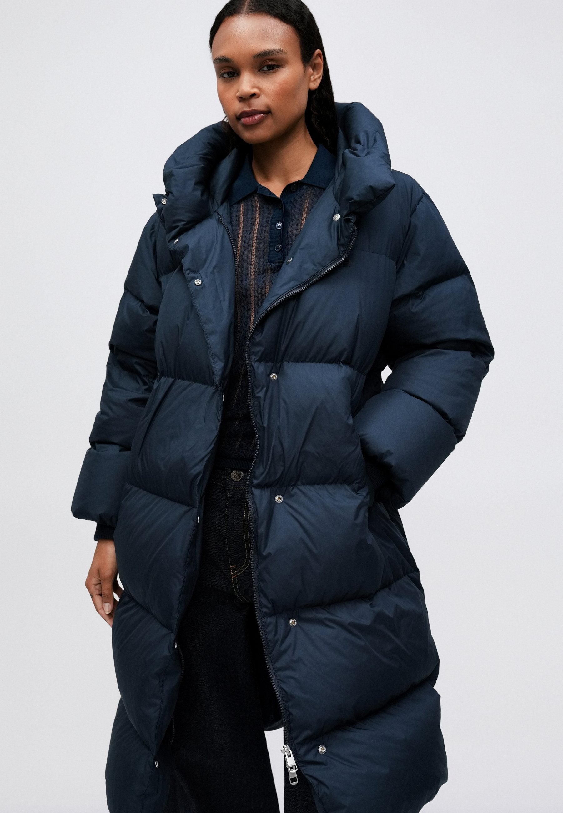 معطف داون WATER REPELLENT DOWN LONGLINE WRAP COAT - داكن ليلي بحري