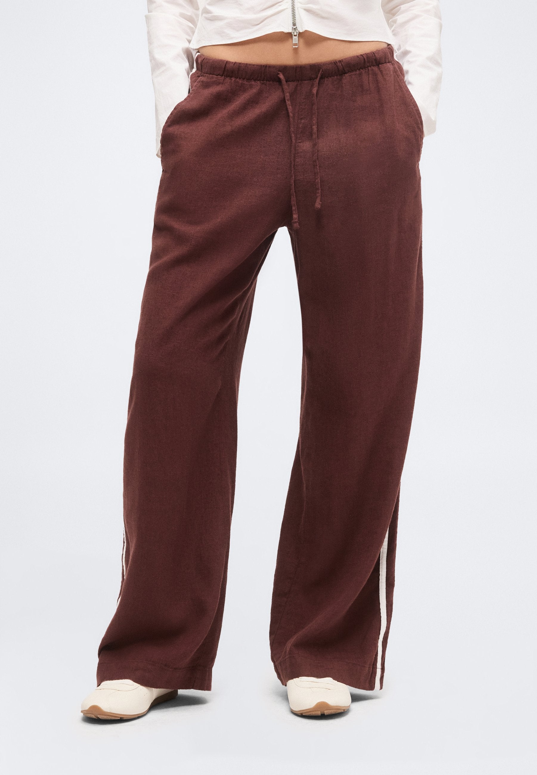 PANTALON LARGE RAYURE LATÉRALE - Pantalon - chocolate bar