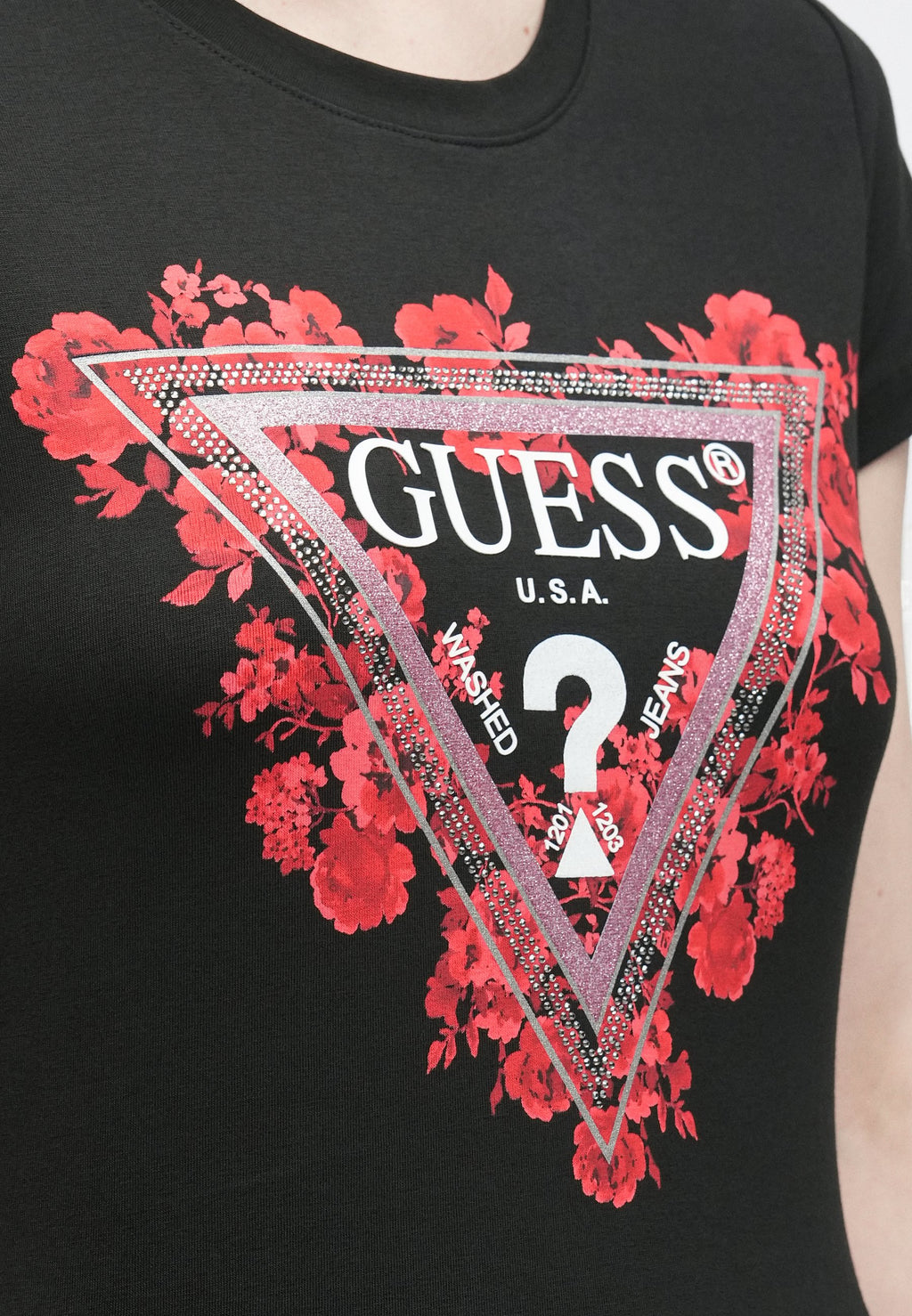 FLOWERS TRIANGLE TEE - Print T-shirt - jet black