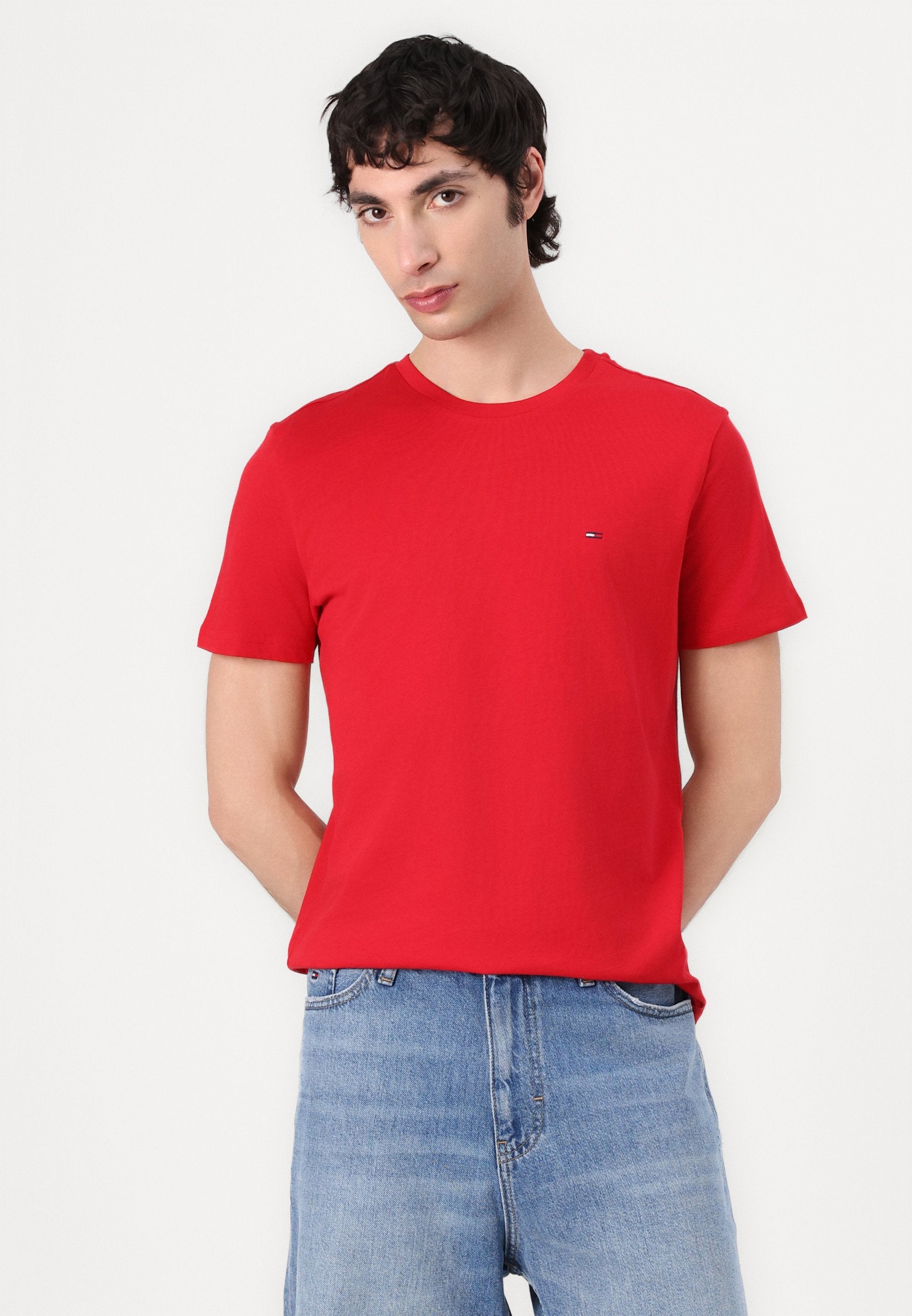 SLIM TEE  - Basic T-shirt - ecru/dark night navy/red