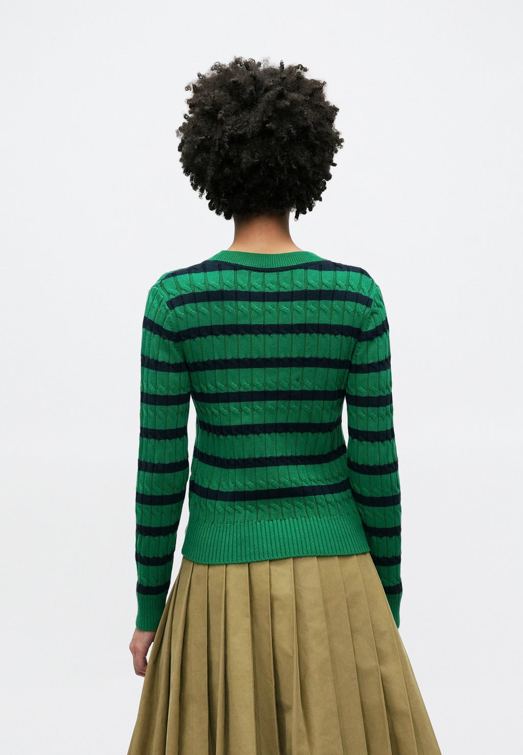 CABLE KNIT CREW NECK JUMPER - Jumper - nouveau green/navy breton