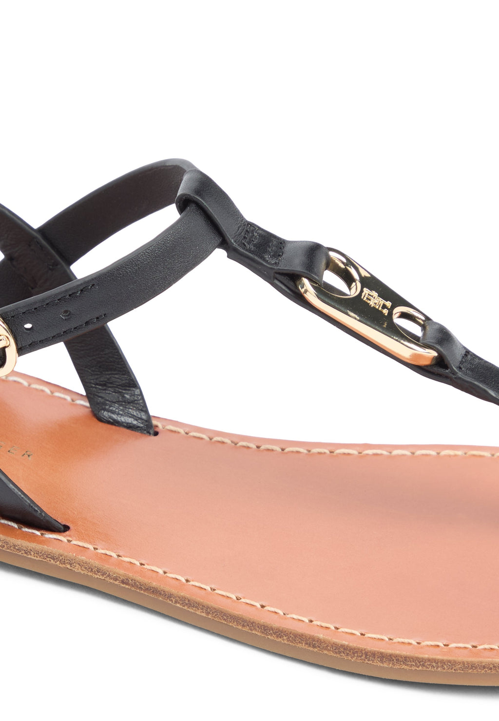 LEATHER TH MONOGRAM STRAP SANDALS - T-bar sandals - black