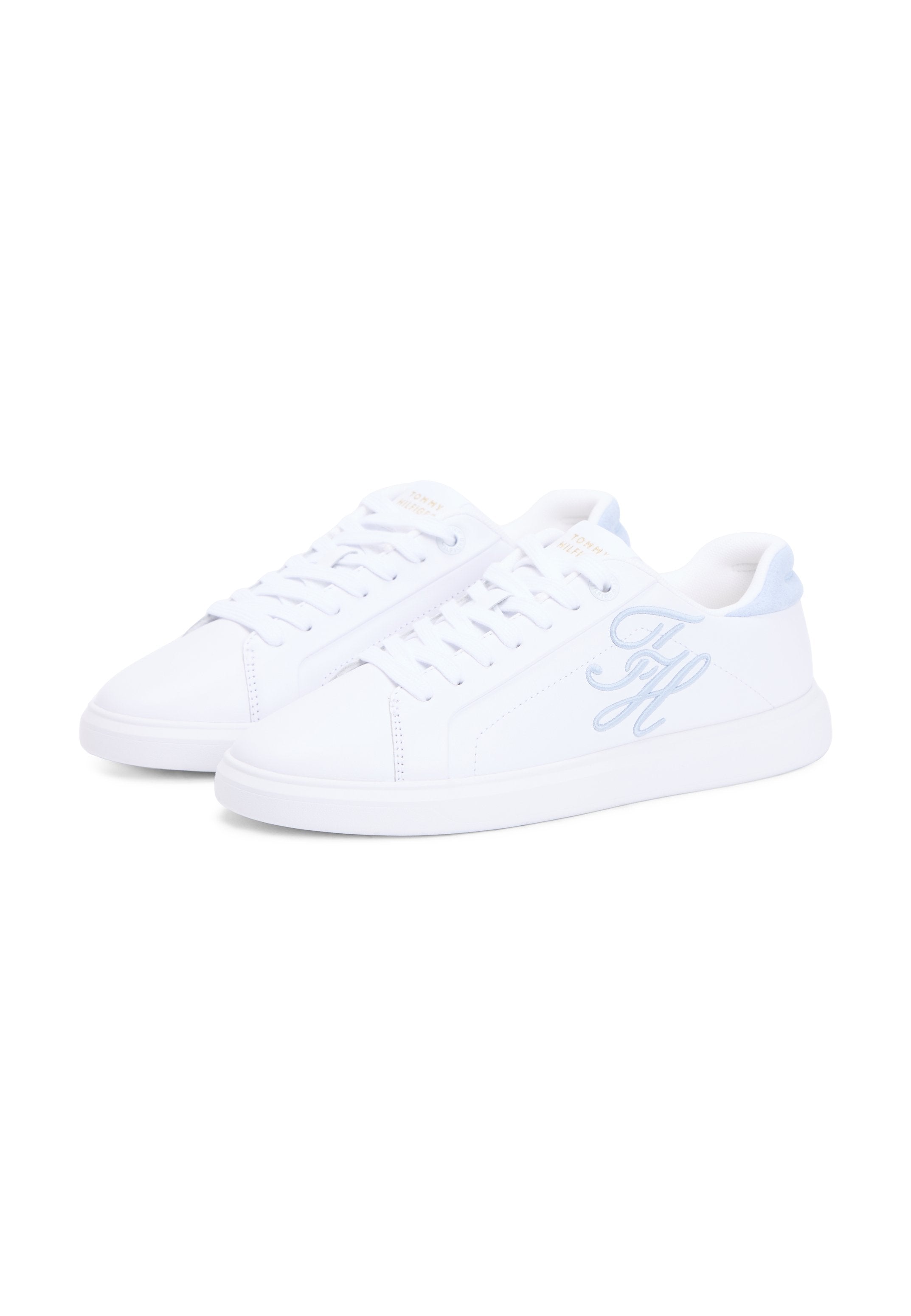 BASKETS HILFIGER ICON LEATHER LOGO EMBROIDERY COURT - Baskets - white/breezy blue