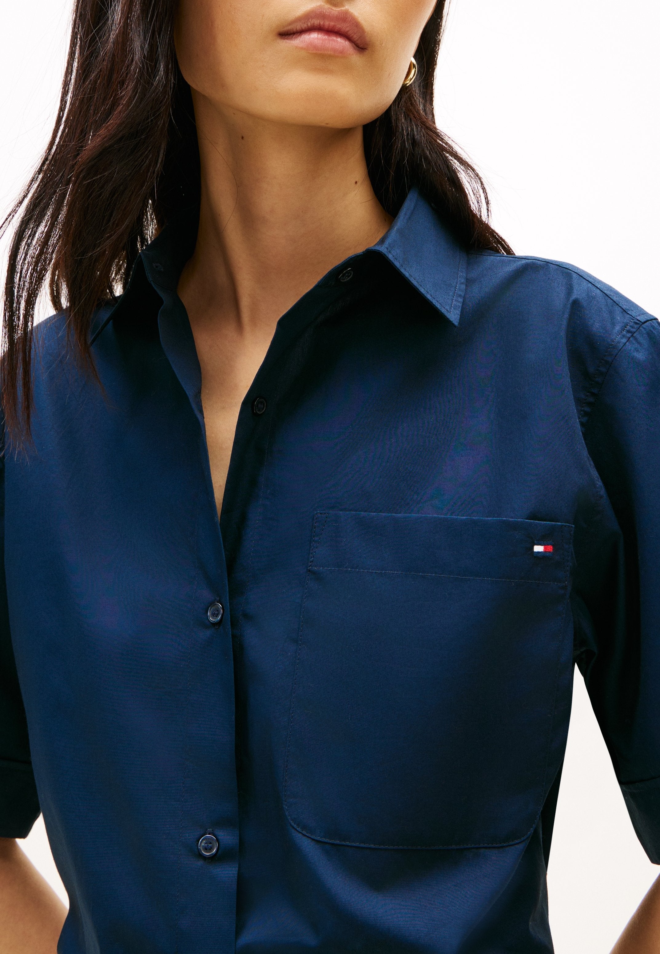 CHEMISE CLASSIQUE EN POPELINE À MANCHES COURTES - Chemisier boutonné - bleu marine nuit