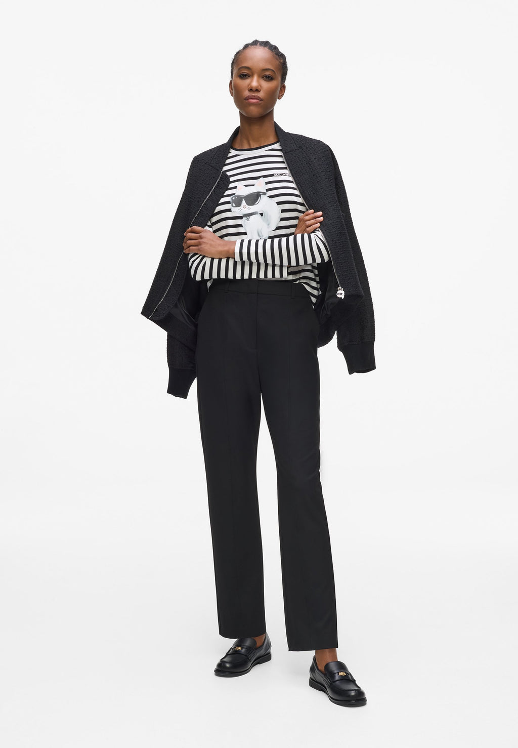 IKON AQUARELLE STRIPE - Long sleeved top - black-cannoli cream stripe