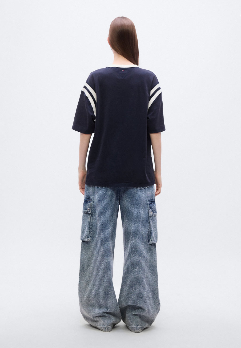TEE-SHIRT RAS-DU-COU OVERSIZE À LOGO - Tee-shirt imprimé - bleu marine nuit