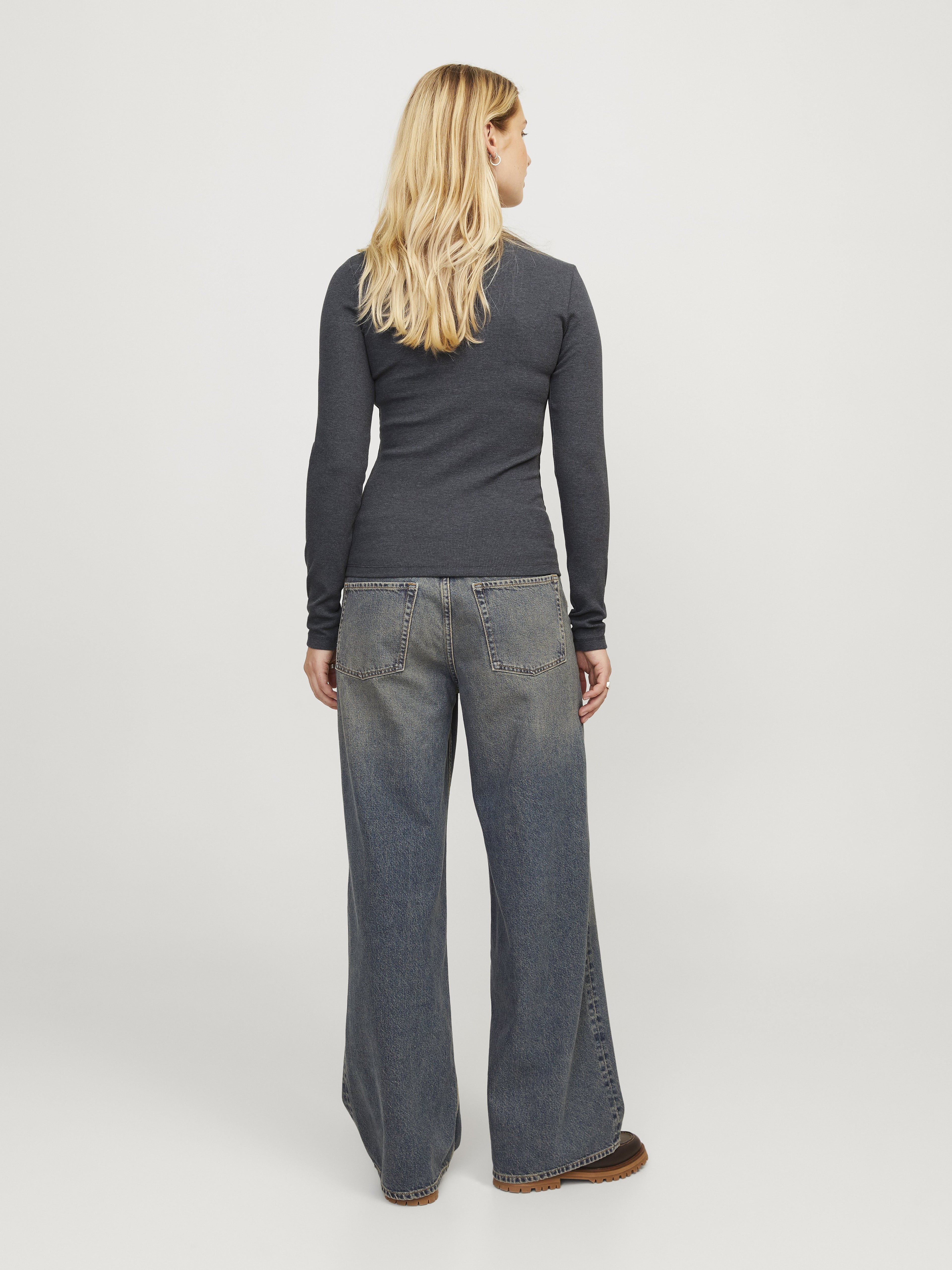 JXFREYA STR LS RIB TEE - Long sleeved top - dark grey