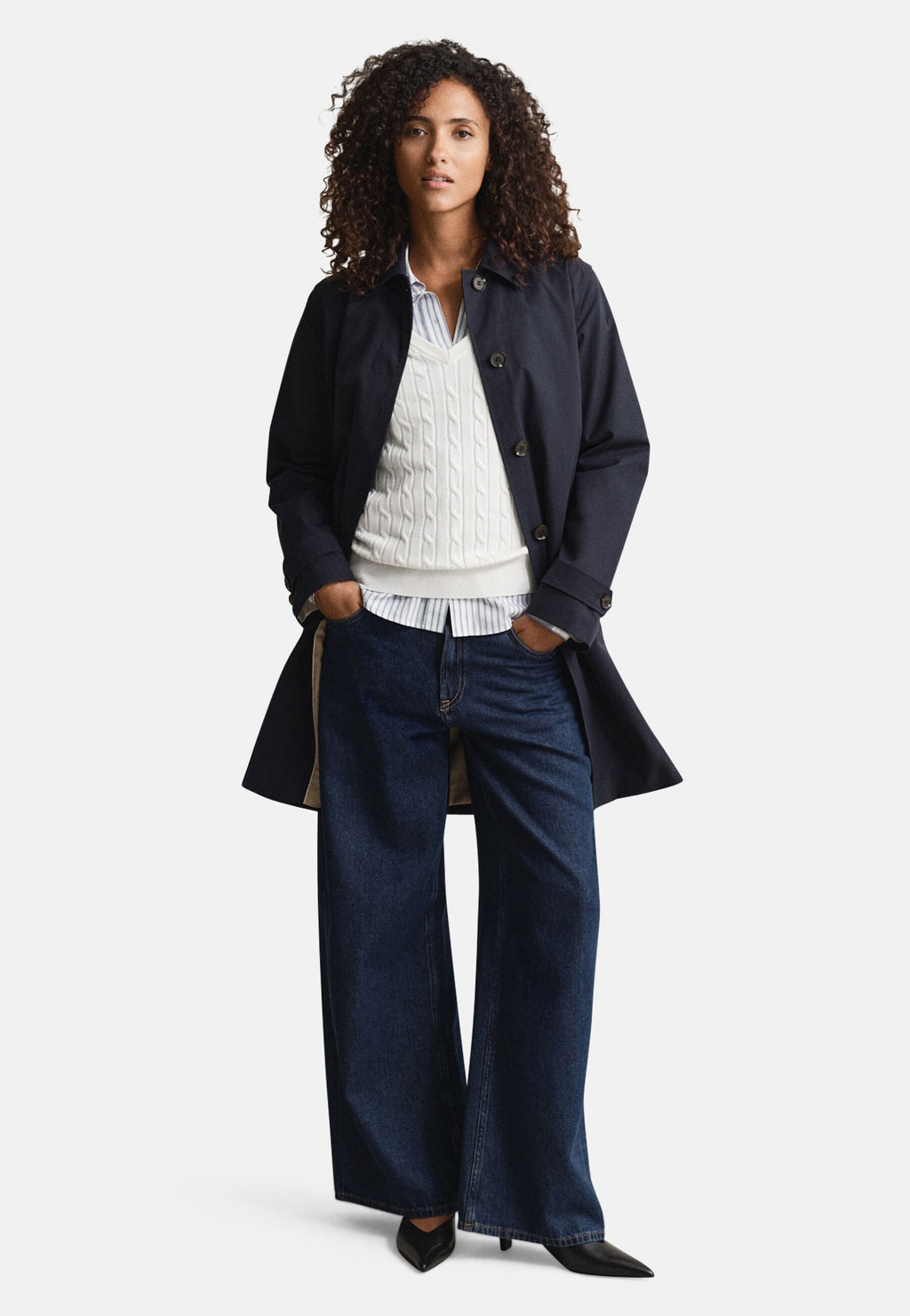 STRETCH CABLE V-NECK - Jumper - eggshell