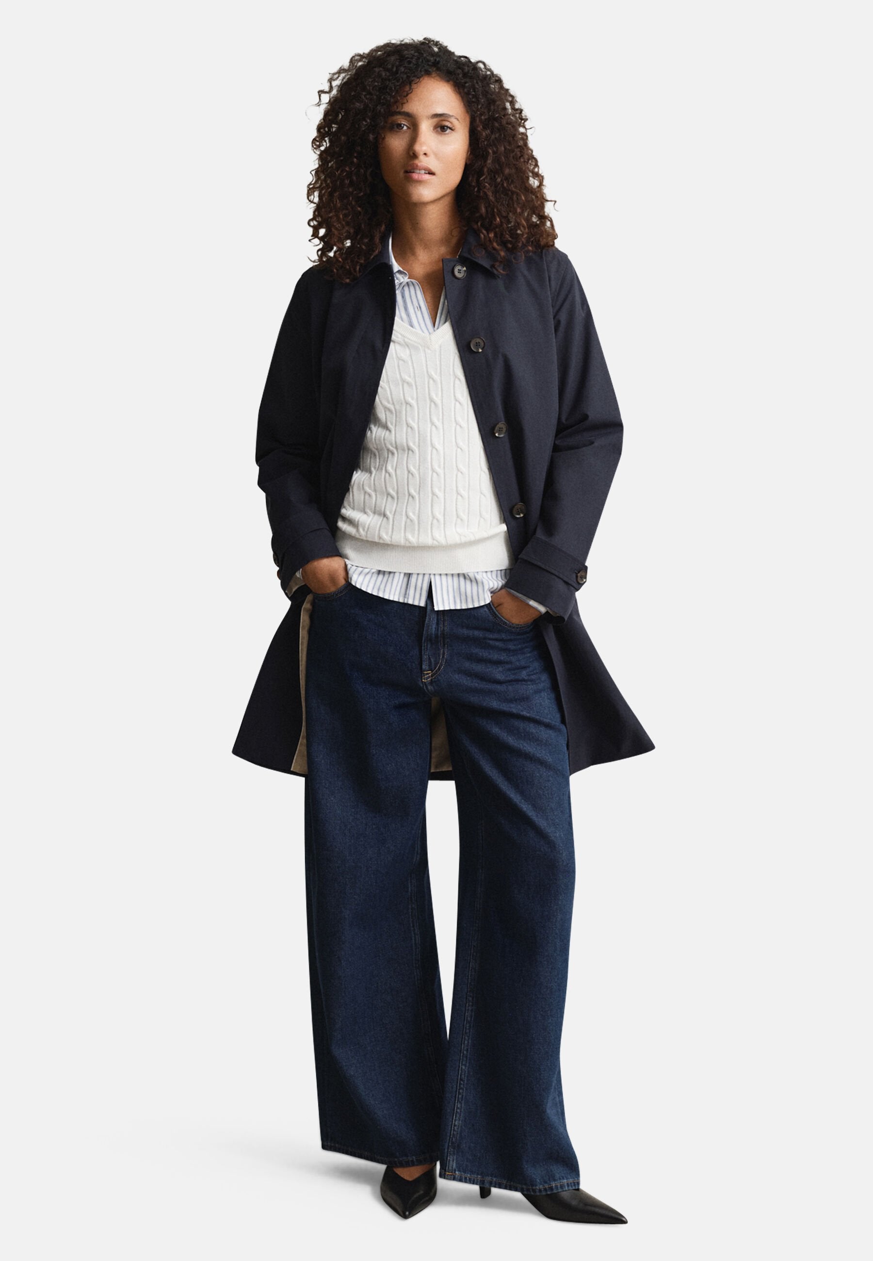 STRETCH CABLE V-NECK - Jumper - eggshell