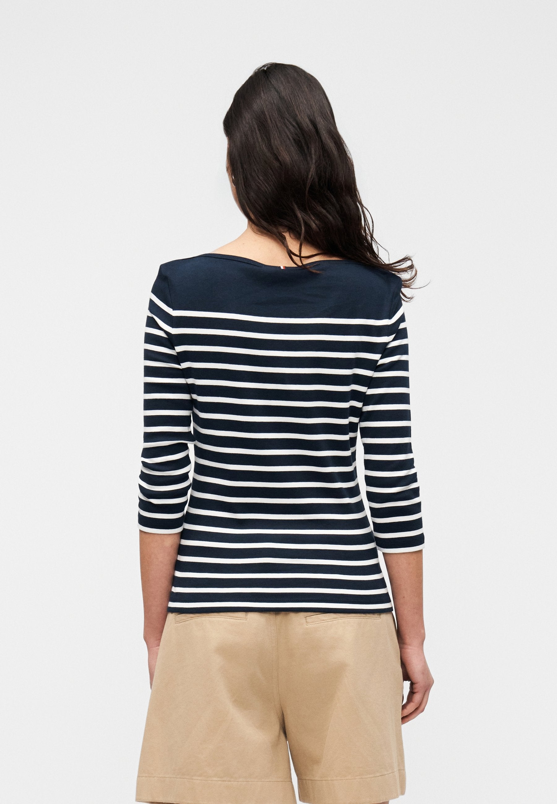 TEE-SHIRT COL BATEAU MANCHES TROIS QUARTS - Top à manches longues - dark night navy/écru