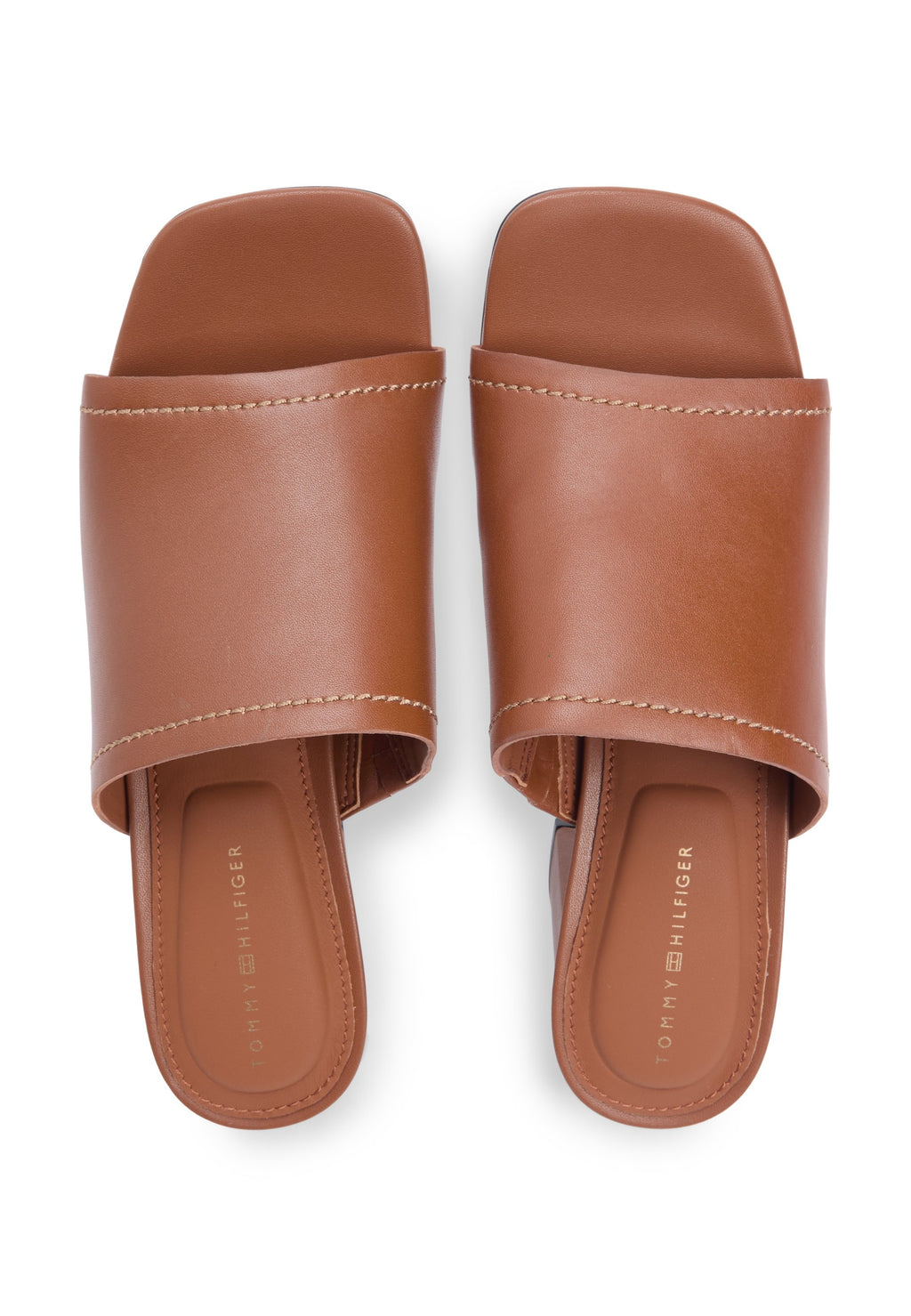 TH MONOGRAM LEATHER BLOCK HEEL MULES - أحذية مريحة بكعب - برونزي دافئ