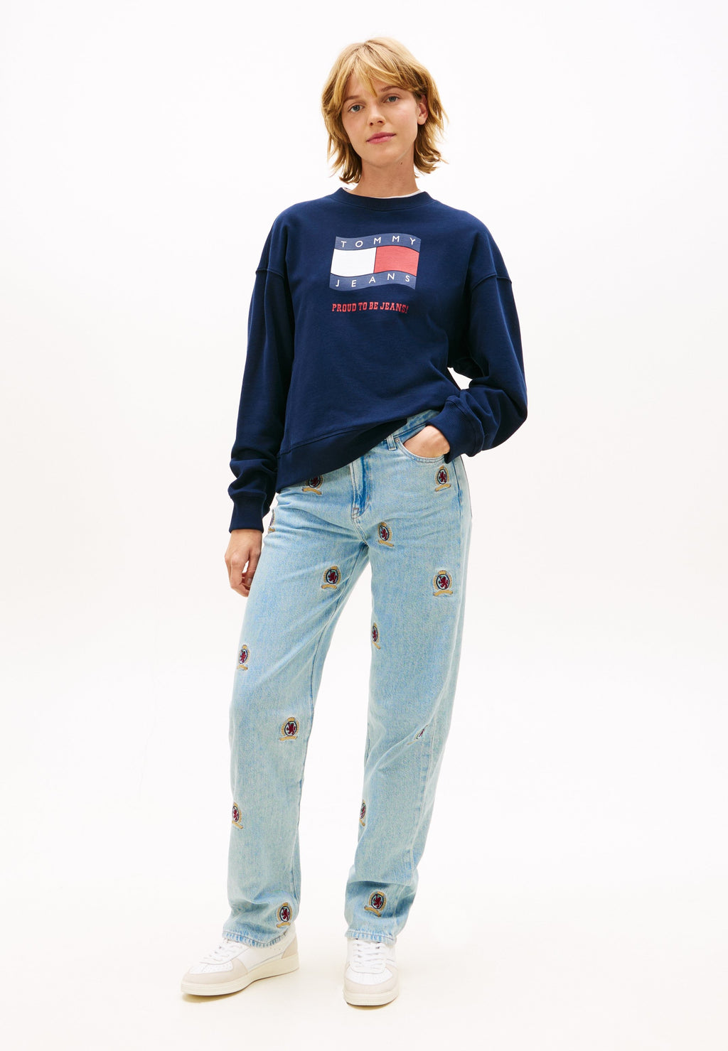 SWEAT-SHIRT AMPLE EN TERRY SUÉDÉ ET DRAPEAU VAGUE - Sweat-shirt - bleu nuit profond