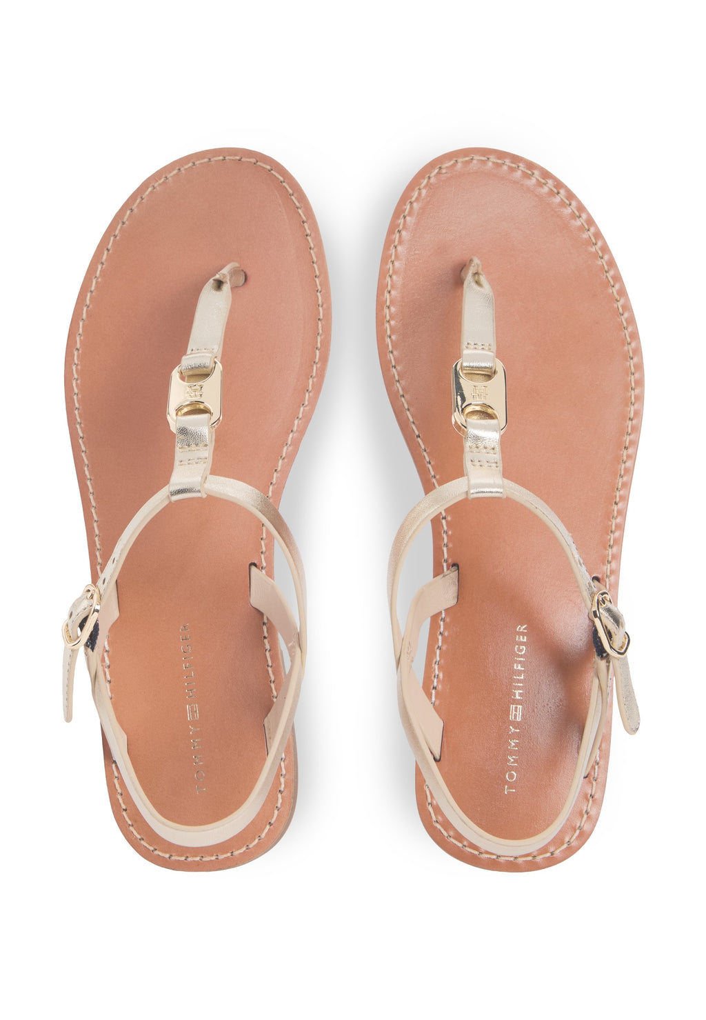 METALLIC LEATHER TOE POST FLAT SANDALS - Sandals - gold-coloured